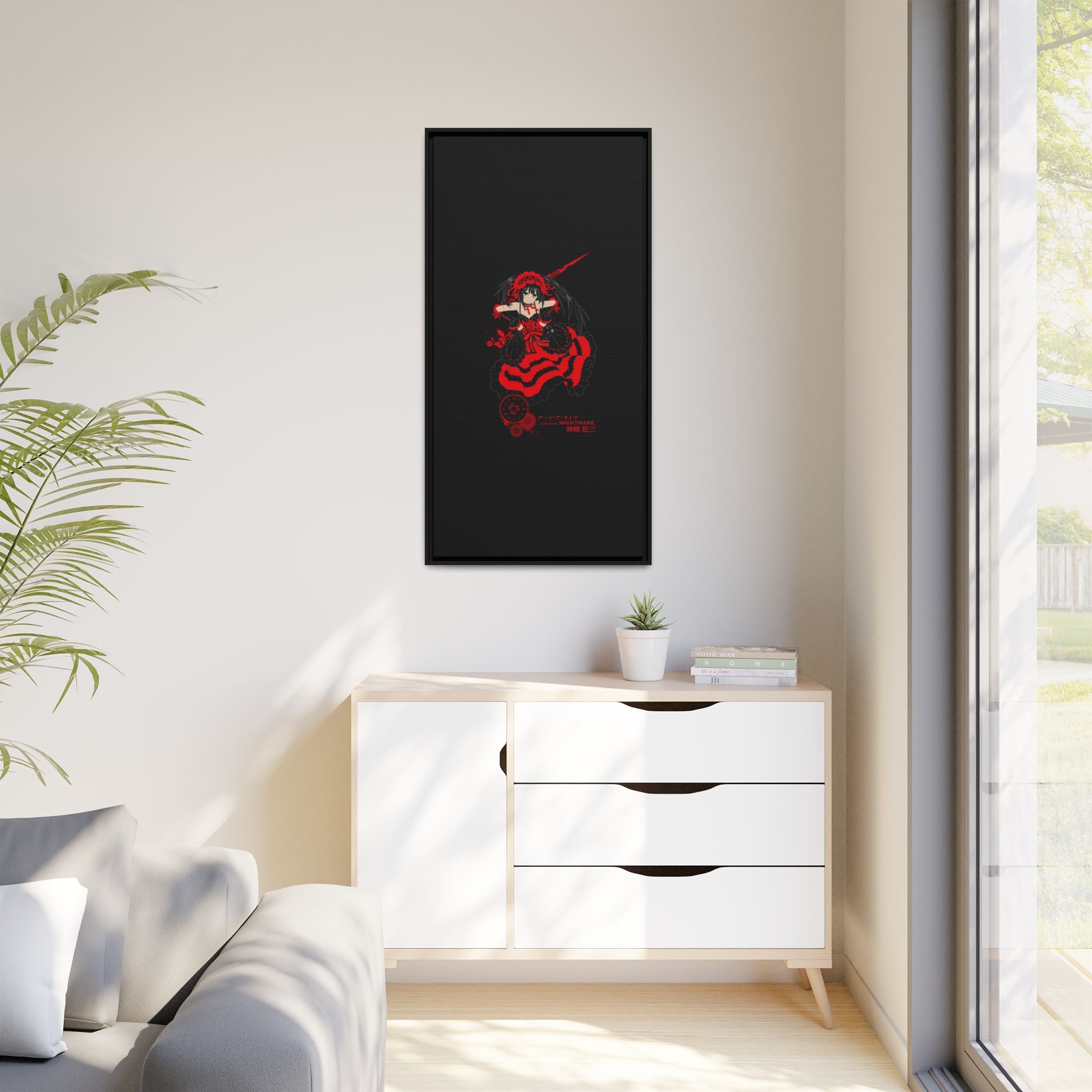 Anime Warrior Red Black Matte Canvas Print — Framed Wall Art