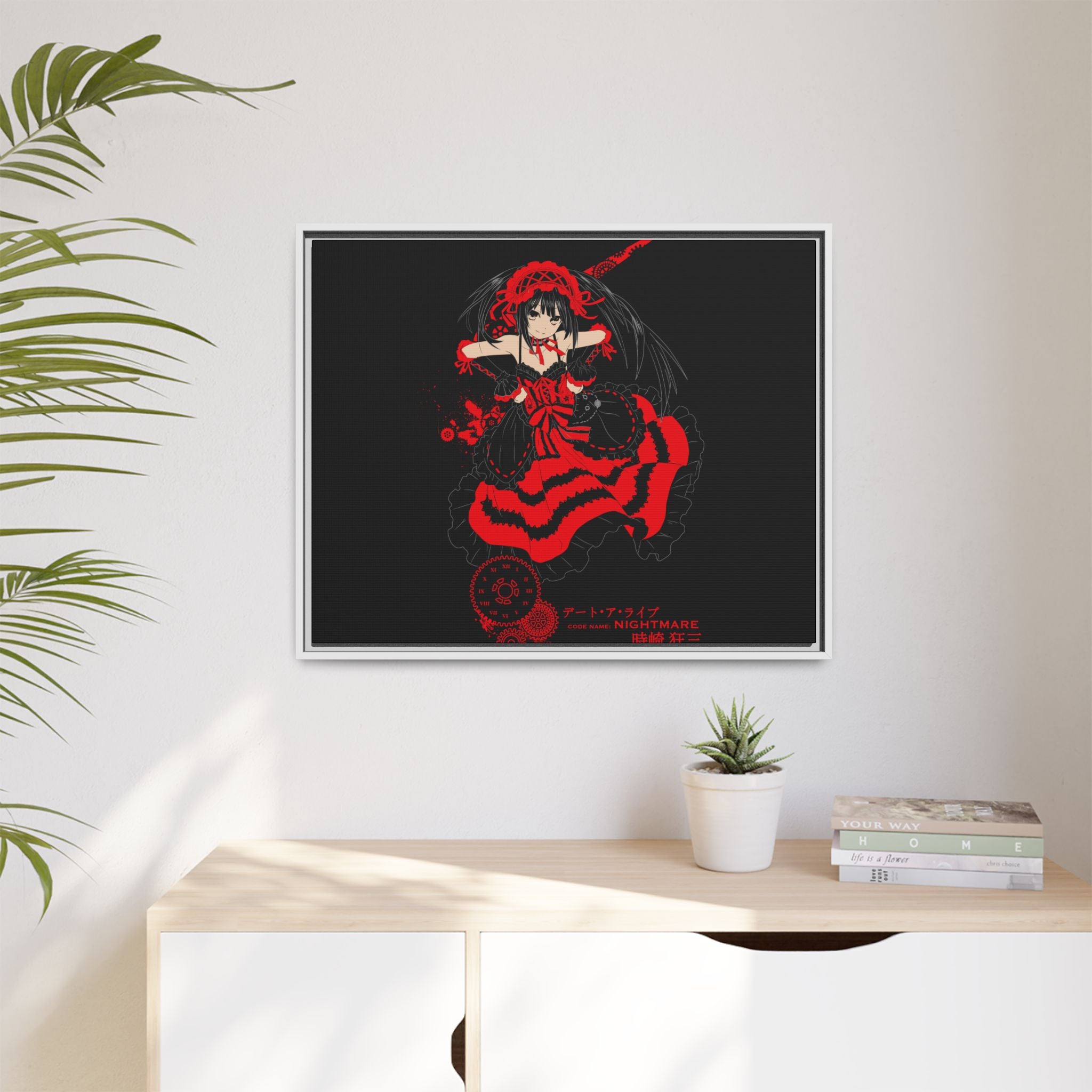 Anime Warrior Red Black Matte Canvas Print — Framed Wall Art
