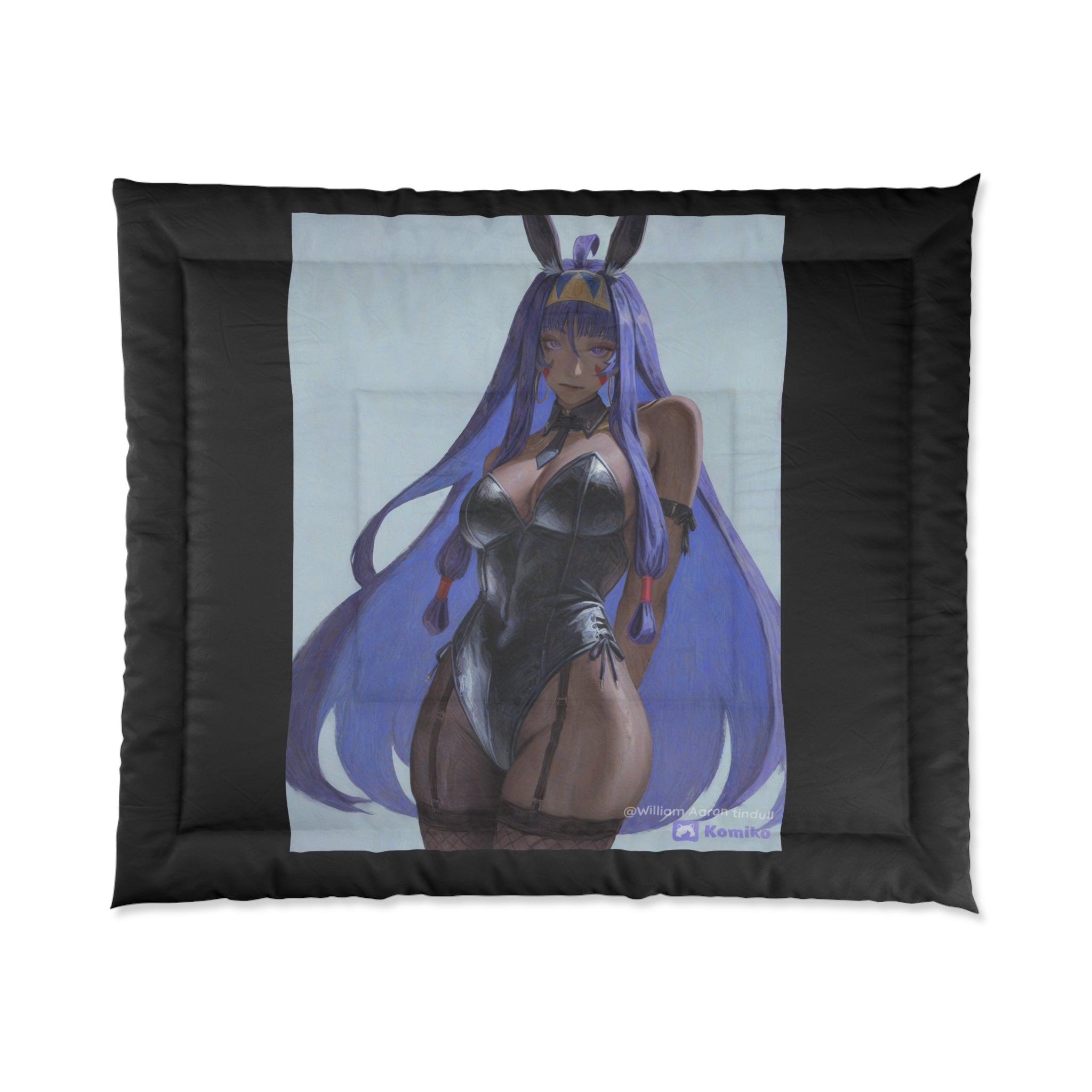 Anime Bunny Girl Comforter — Purple-haired Waifu Bedding