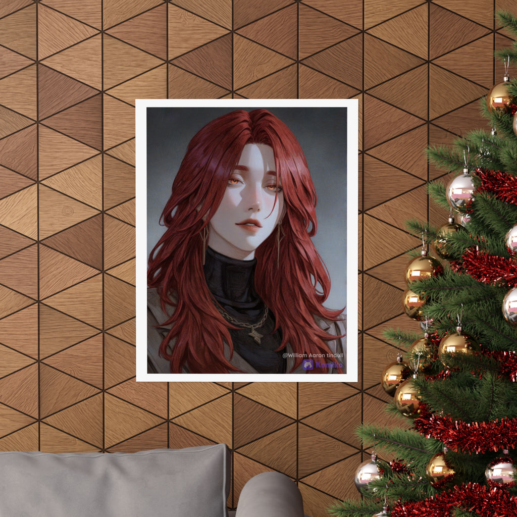 Red-Haired Muse Matte Vertical Poster — Moody Portrait Art Print