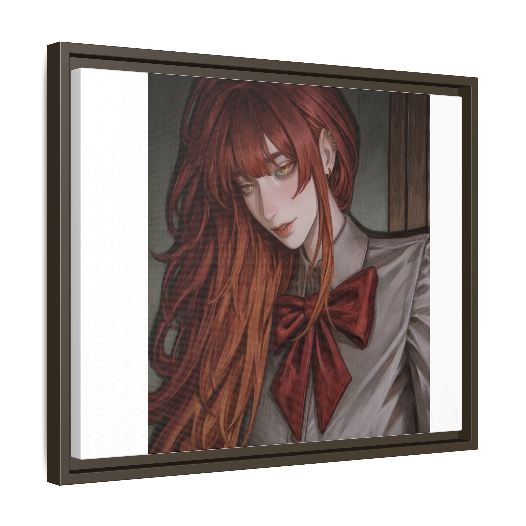 Framed Matte Canvas Print — Moody Red-Headed Anime Girl Art