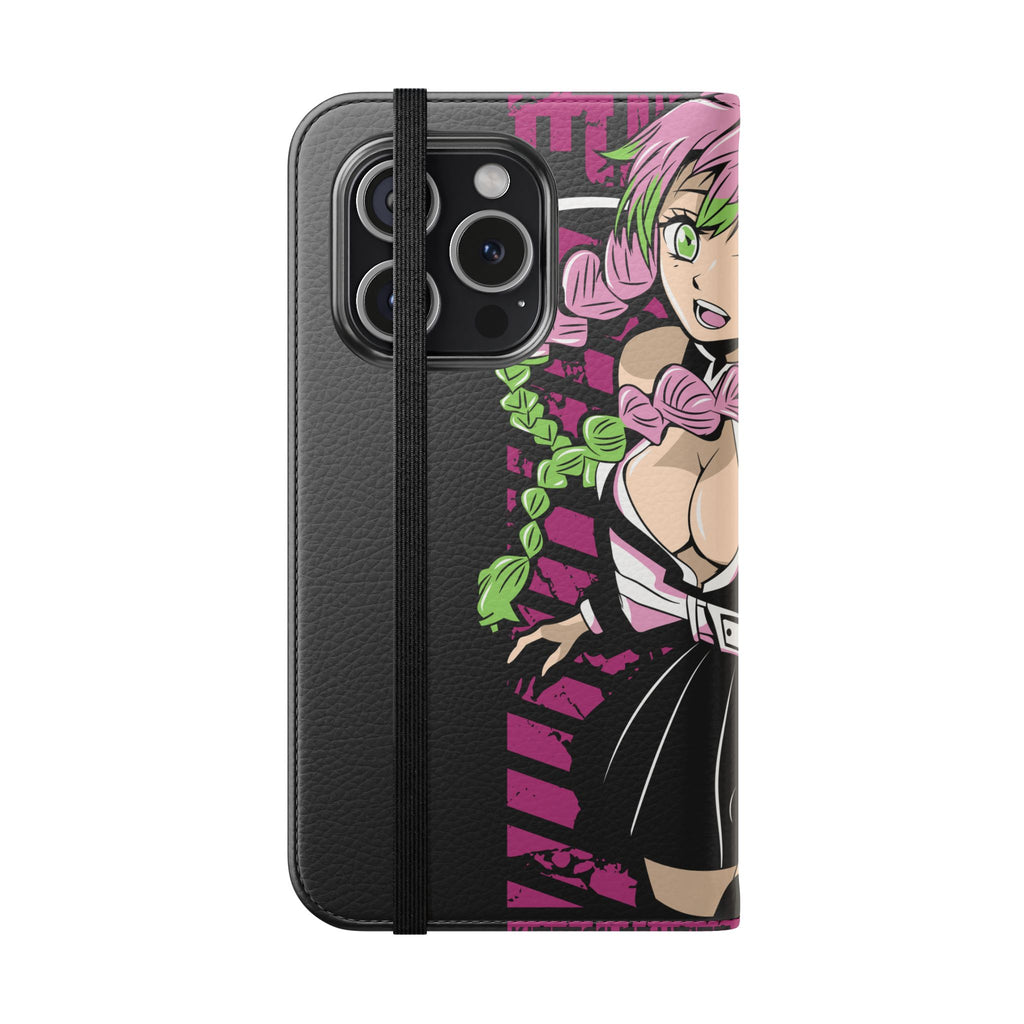 Anime Girl Flip Phone Case — Pink Demon Slayer Style Wallet Cover