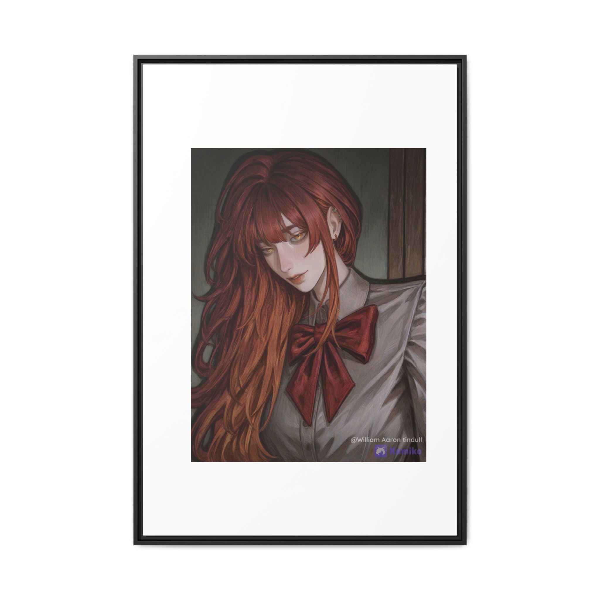 Framed Matte Canvas Print — Moody Red-Headed Anime Girl Art