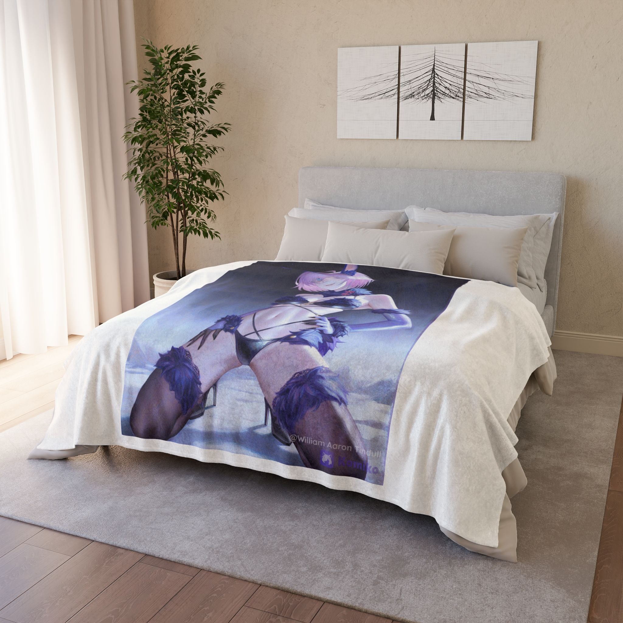 Anime Bunny Girl Plush Blanket — Cute Pastel Ecchi Character Throw