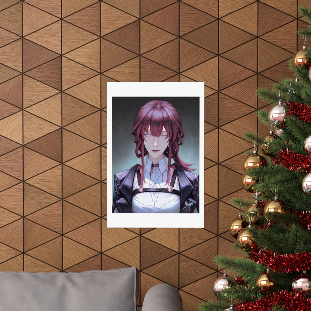 Anime Portrait Poster — Moody Red‑Haired Character Matte Vertical Art Print