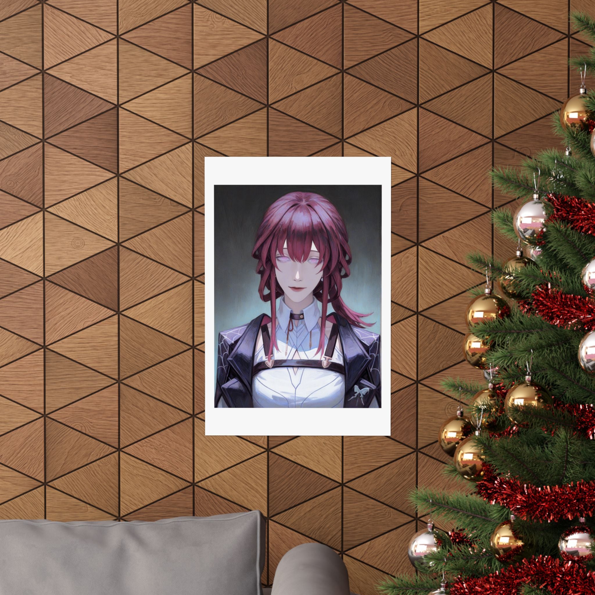 Anime Portrait Poster — Moody Red‑Haired Character Matte Vertical Art Print