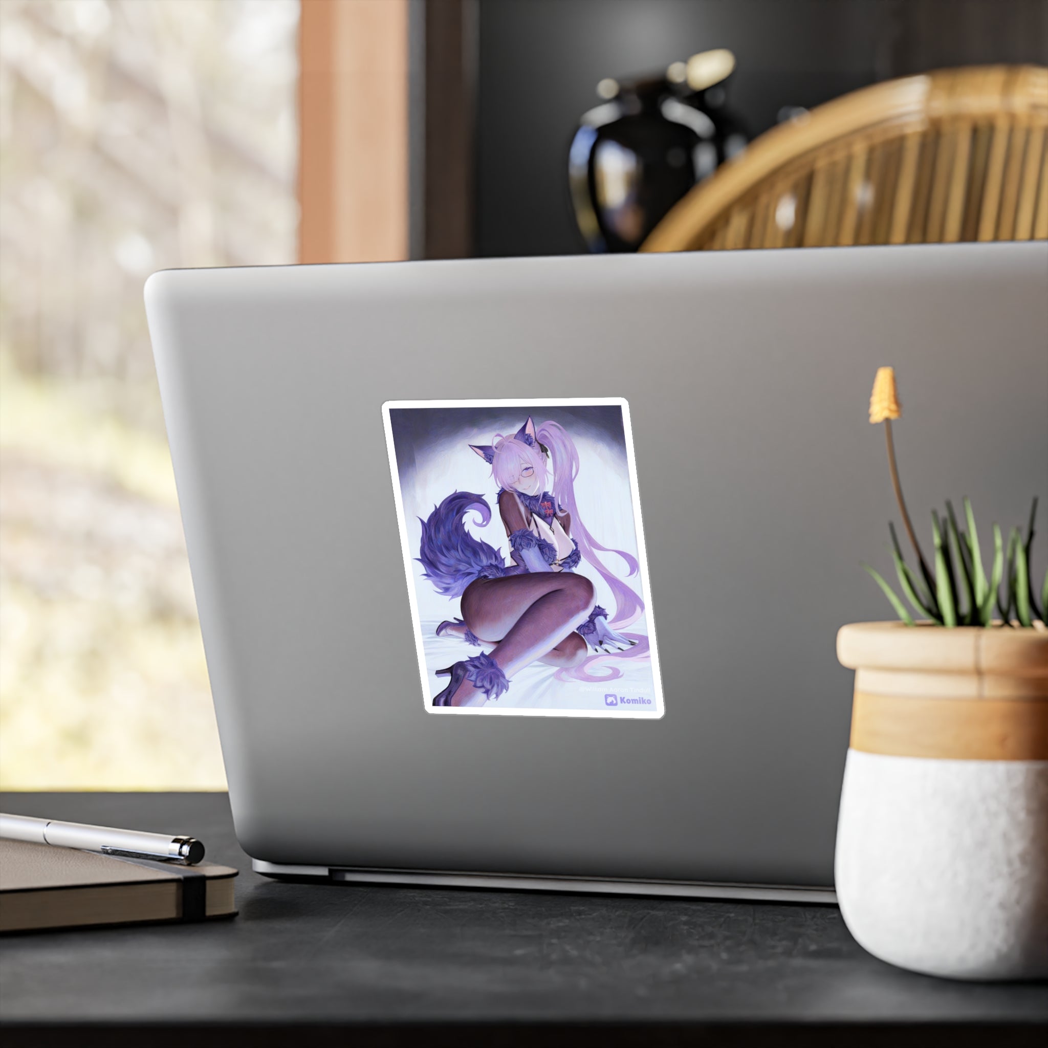 Anime Foxgirl Kiss-Cut Vinyl Decal — Pastel Purple Kemonomimi Sticker