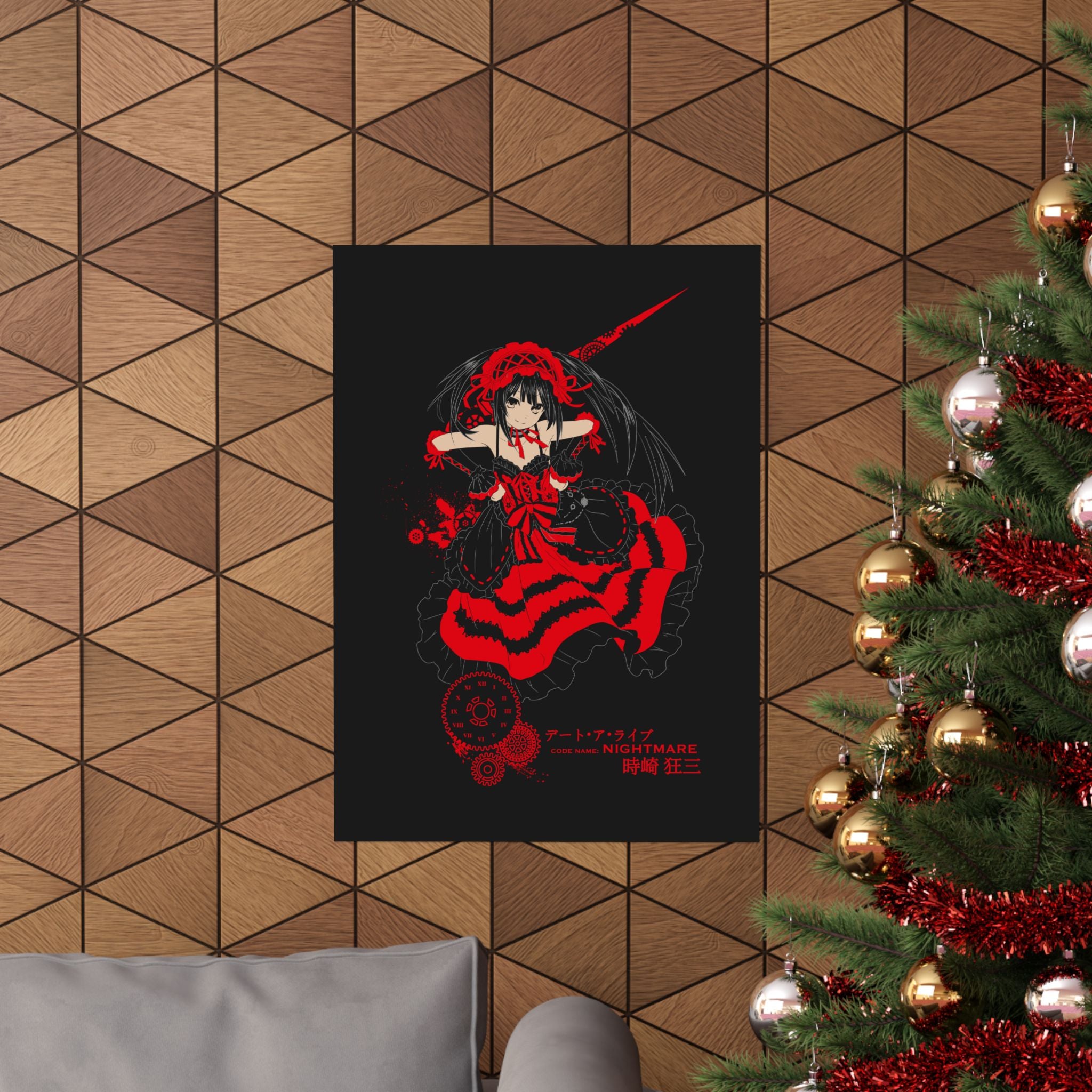 Anime Gothic Poster — Red & Black Kurumi Nightcore Matte Vertical Print