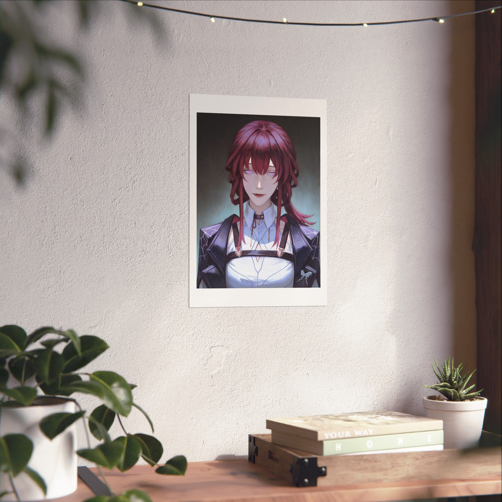 Anime Portrait Poster — Moody Red‑Haired Character Matte Vertical Art Print