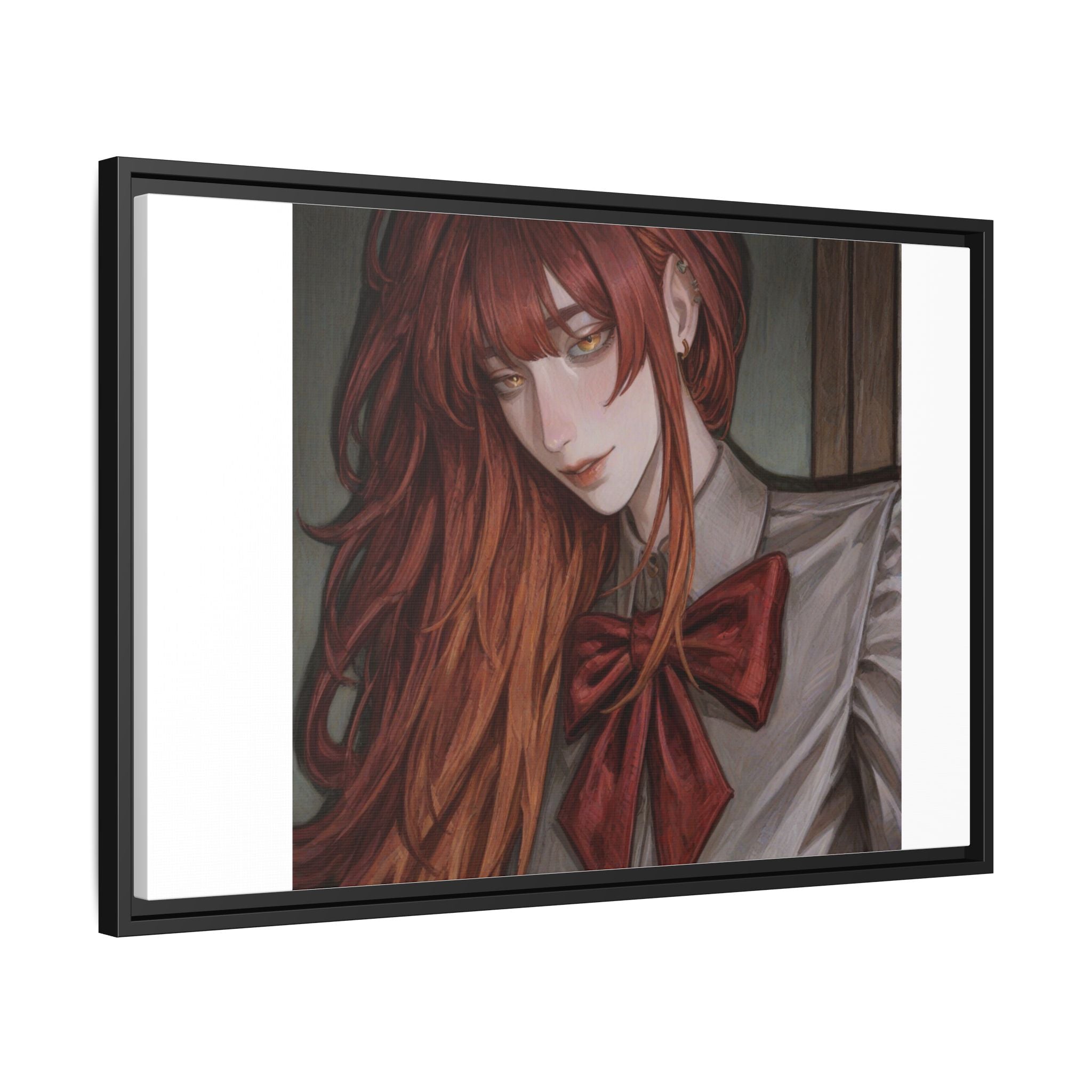 Framed Matte Canvas Print — Moody Red-Headed Anime Girl Art