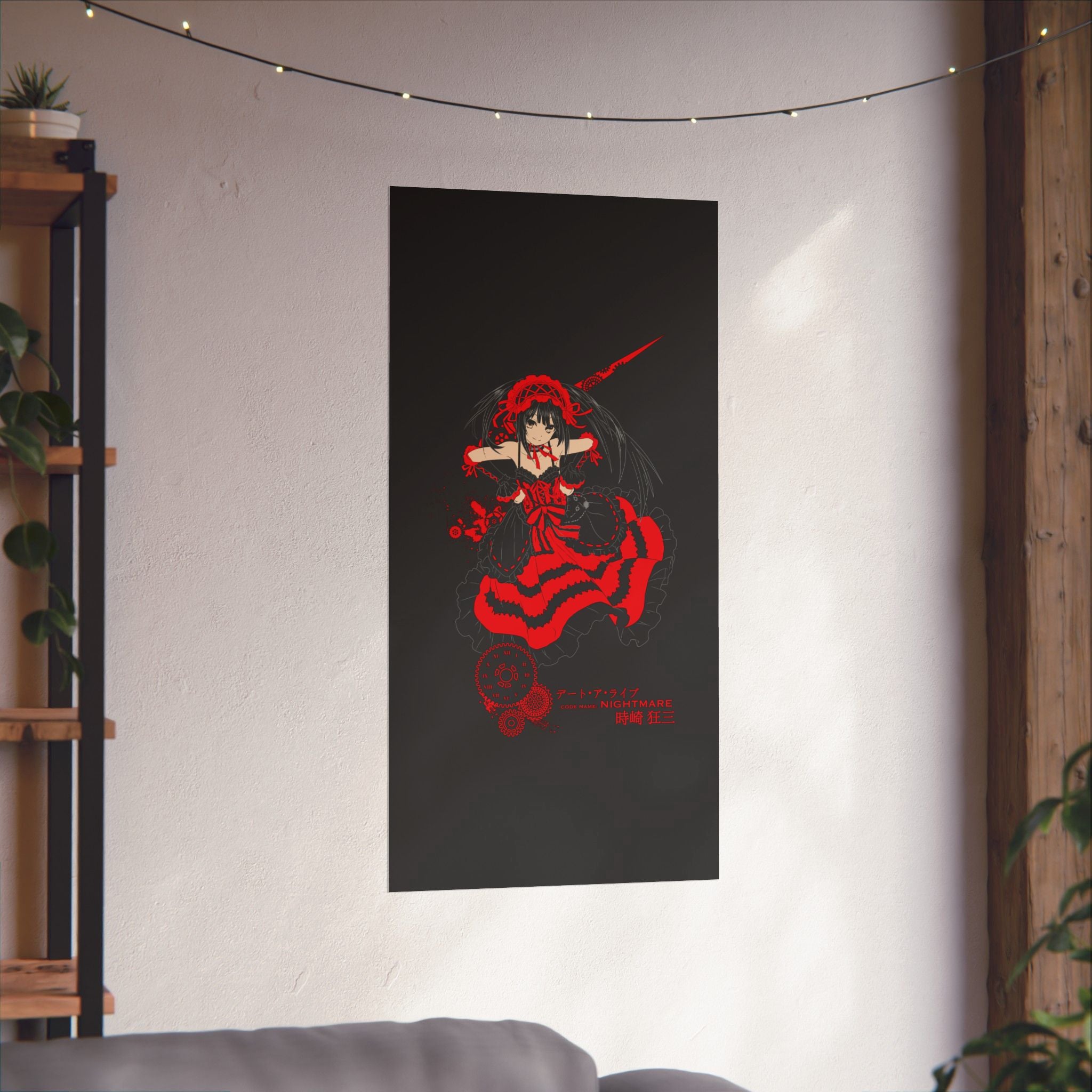 Anime Gothic Poster — Red & Black Kurumi Nightcore Matte Vertical Print