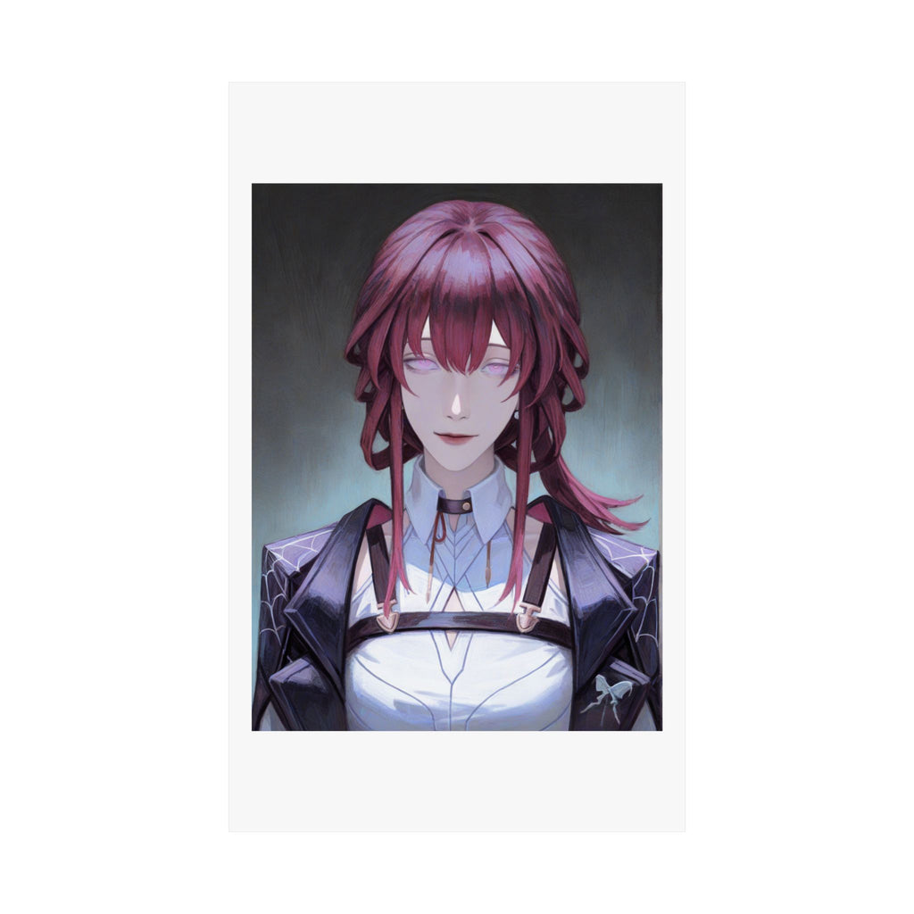 Anime Portrait Poster — Moody Red‑Haired Character Matte Vertical Art Print