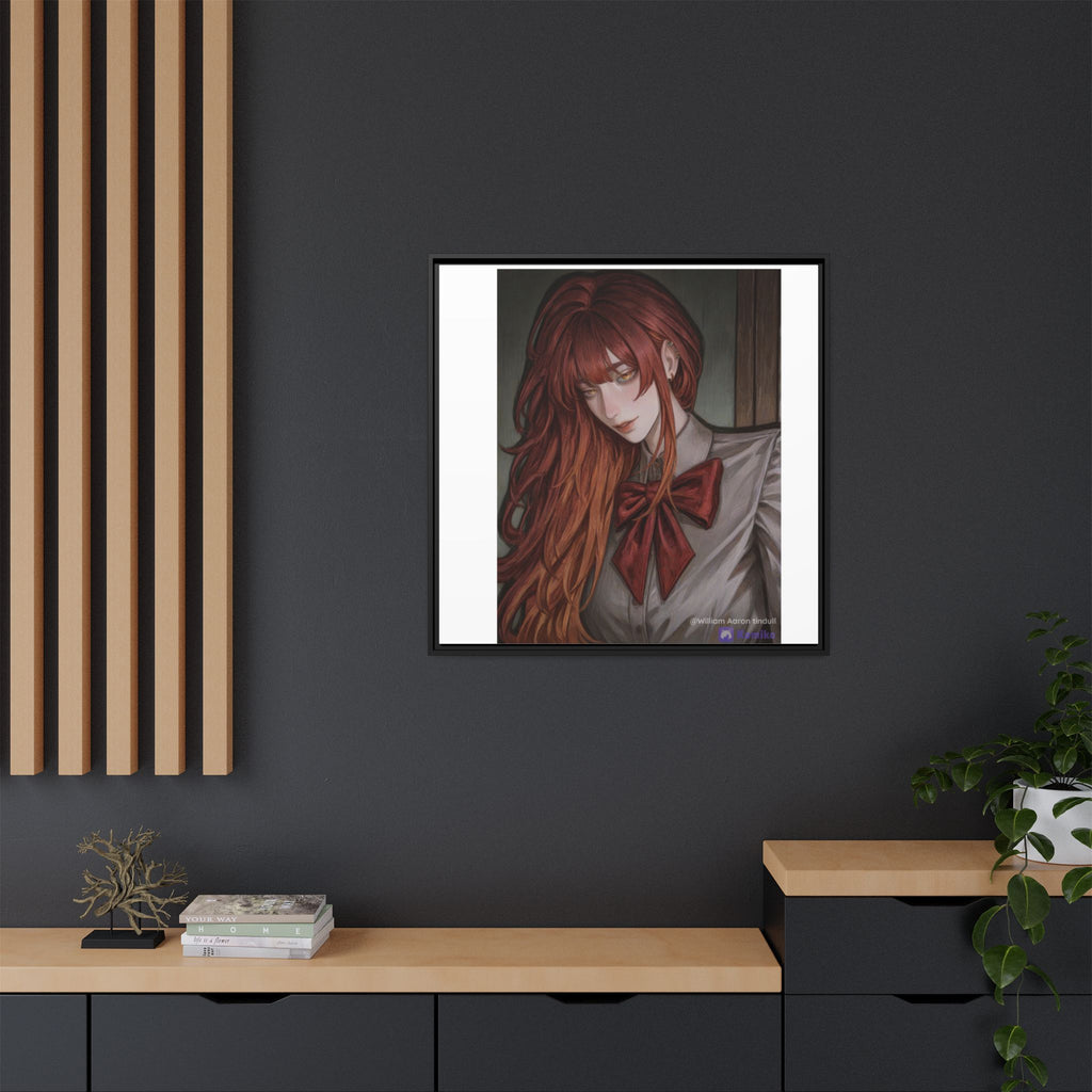 Framed Matte Canvas Print — Moody Red-Headed Anime Girl Art