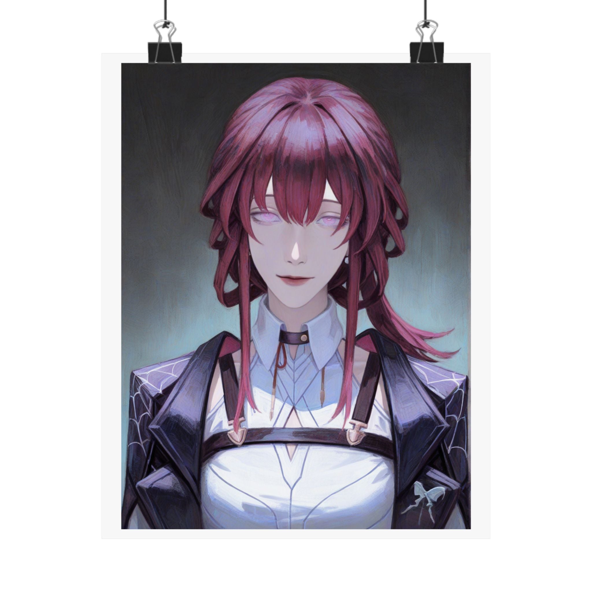 Anime Portrait Poster — Moody Red‑Haired Character Matte Vertical Art Print