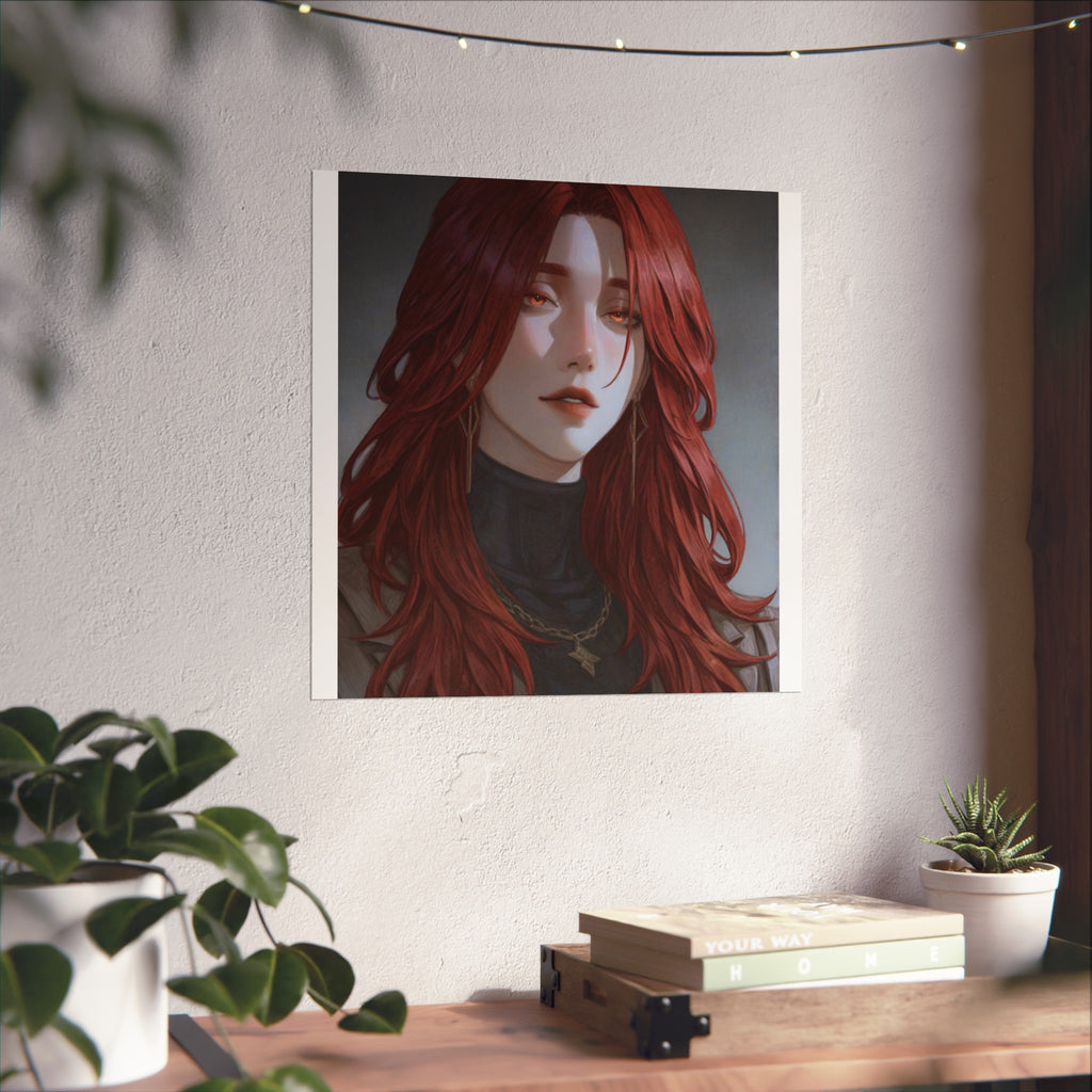 Fine Art Poster — Red-Haired Gothic Portrait, Moody Decorative Wall Art