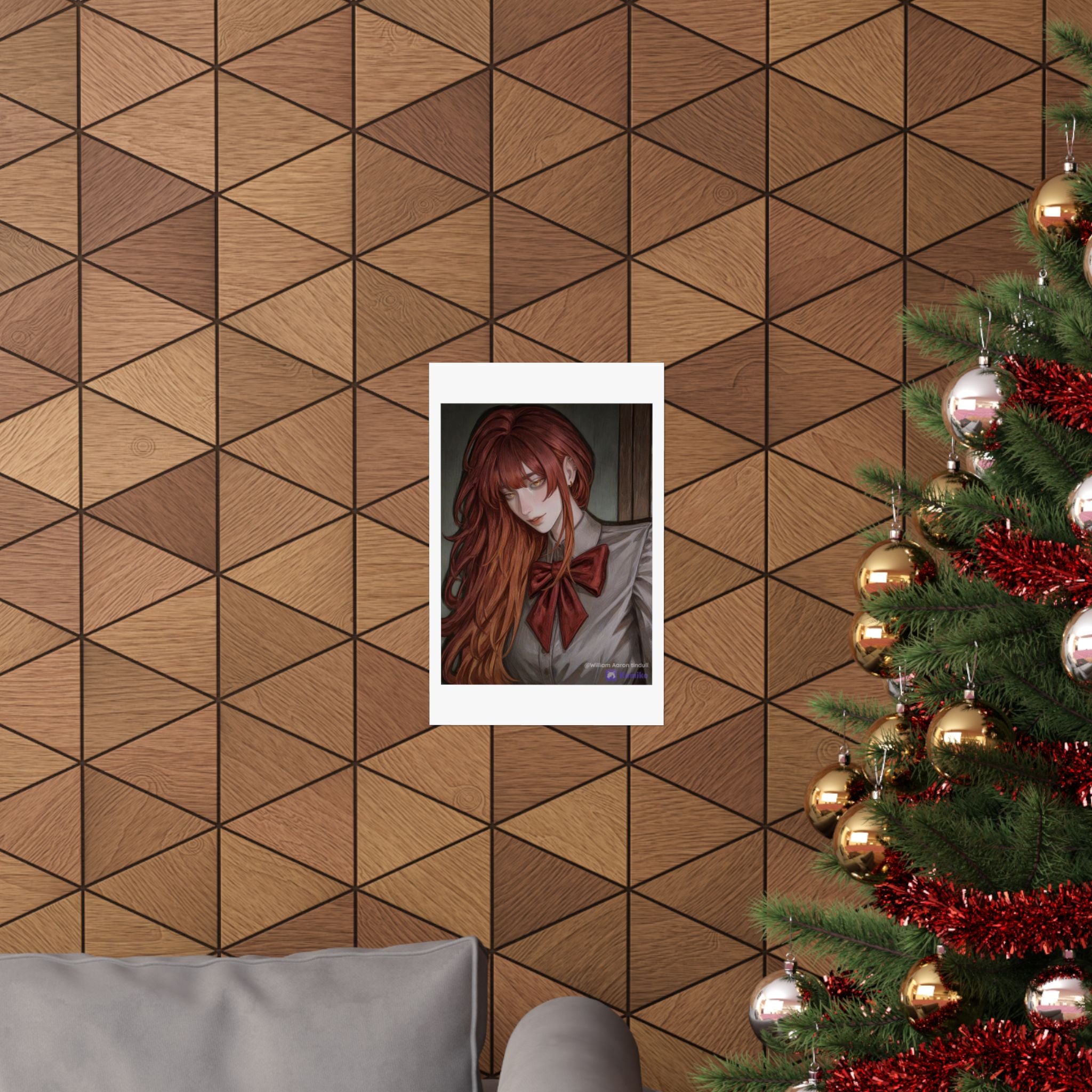 Matte Vertical Poster — Red‑Haired Anime Girl Portrait