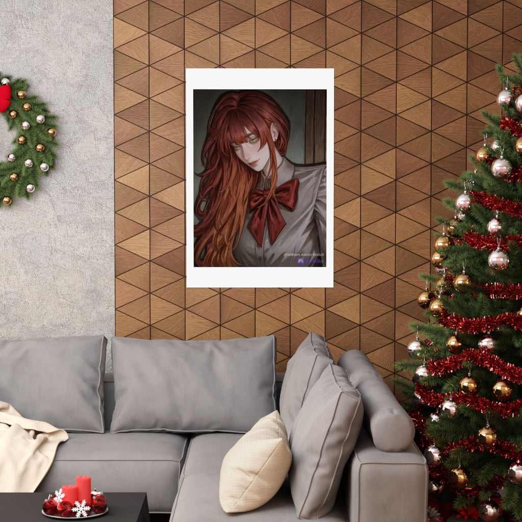 Matte Vertical Poster — Red‑Haired Anime Girl Portrait
