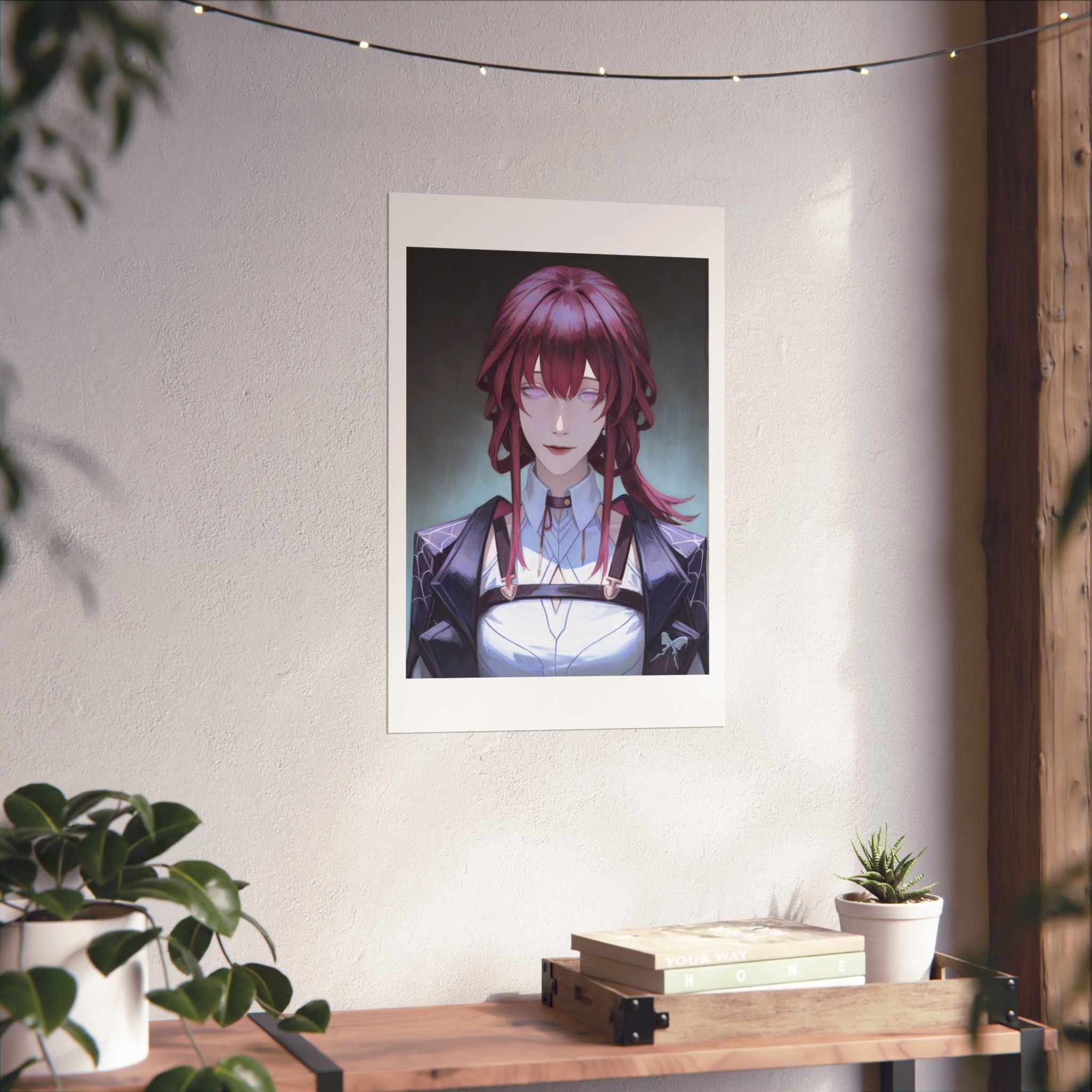 Anime Portrait Poster — Moody Red‑Haired Character Matte Vertical Art Print
