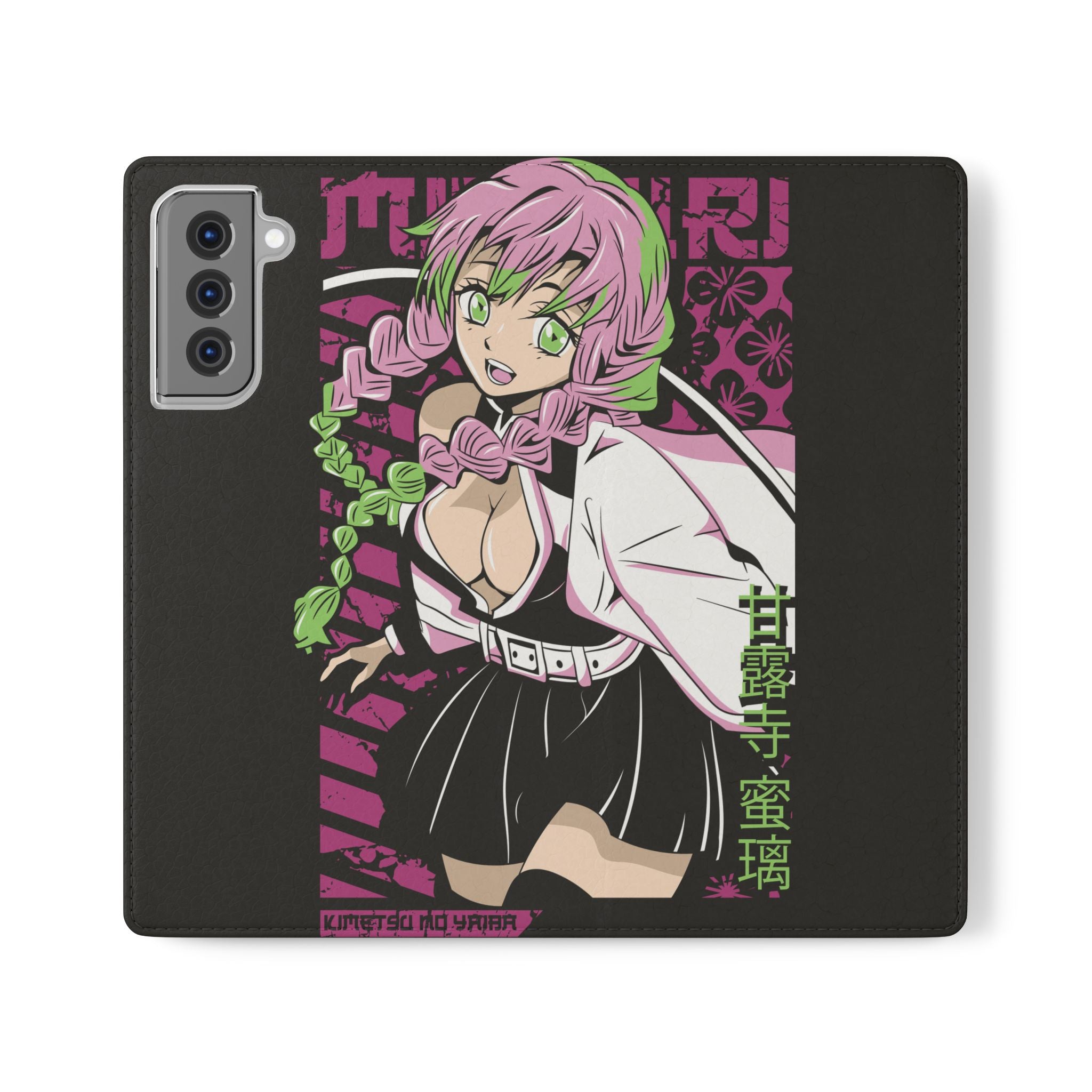 Anime Girl Flip Phone Case — Pink Demon Slayer Style Wallet Cover