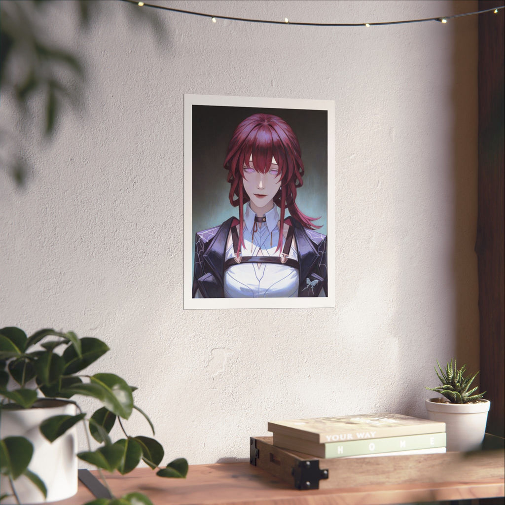 Anime Portrait Poster — Moody Red‑Haired Character Matte Vertical Art Print