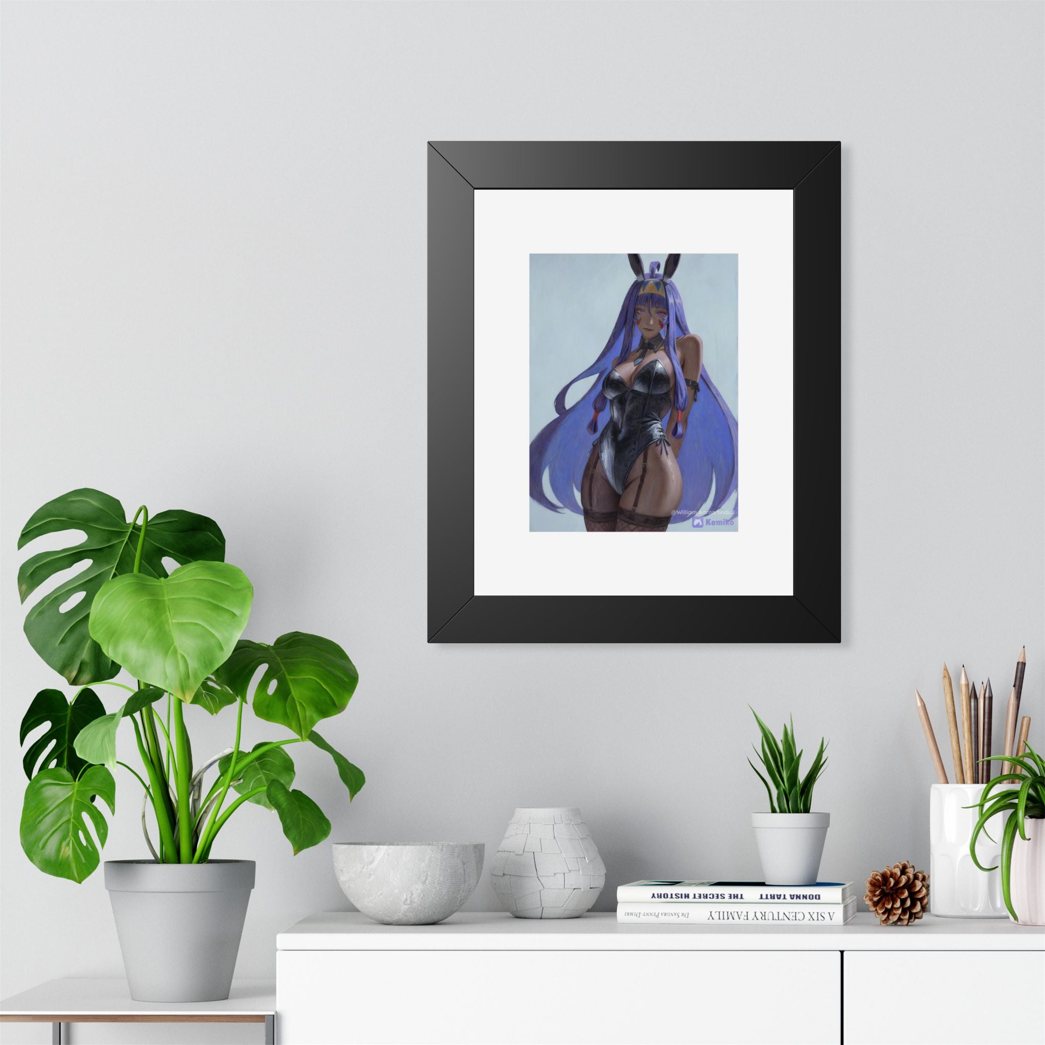 Framed Poster — Purple Bunny Girl Art Print (Vertical)