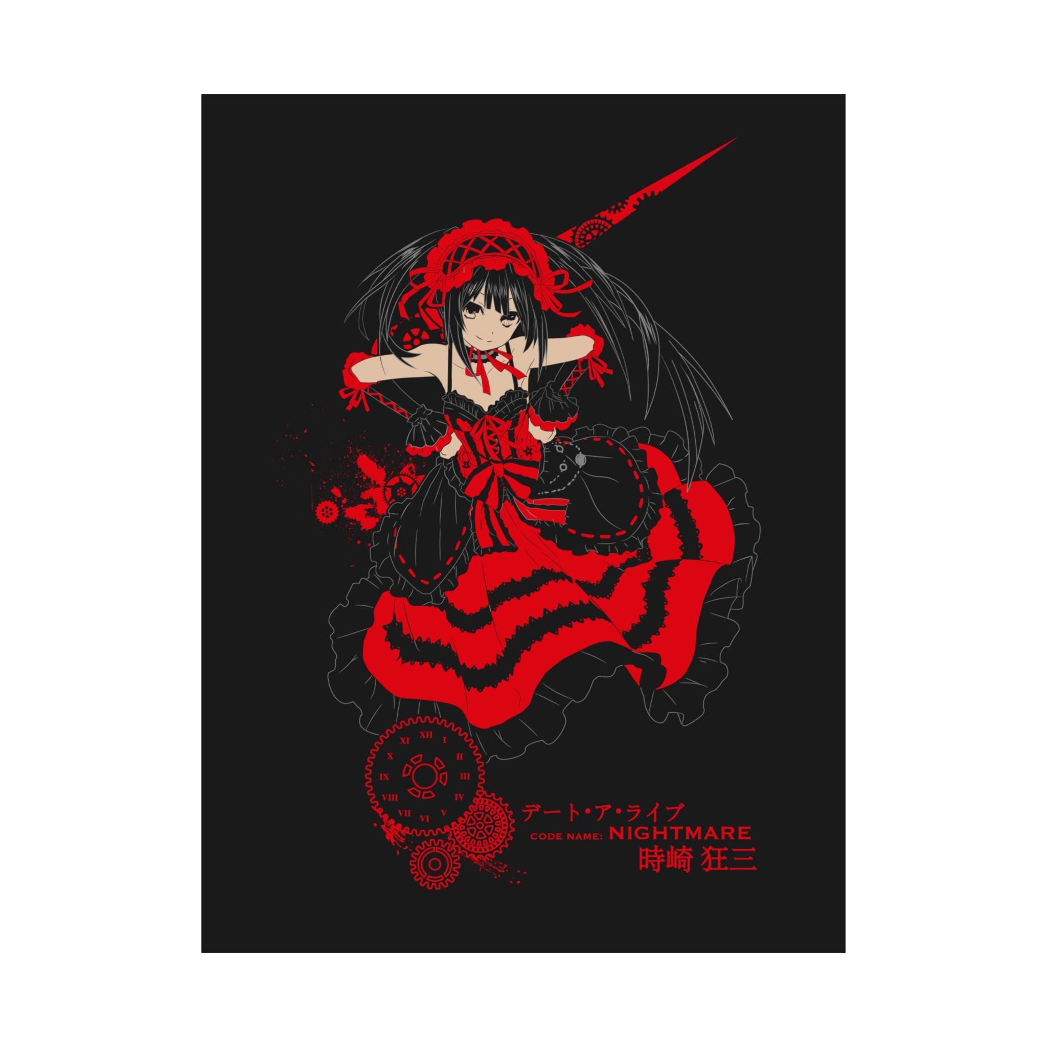 Anime Gothic Poster — Red & Black Kurumi Nightcore Matte Vertical Print