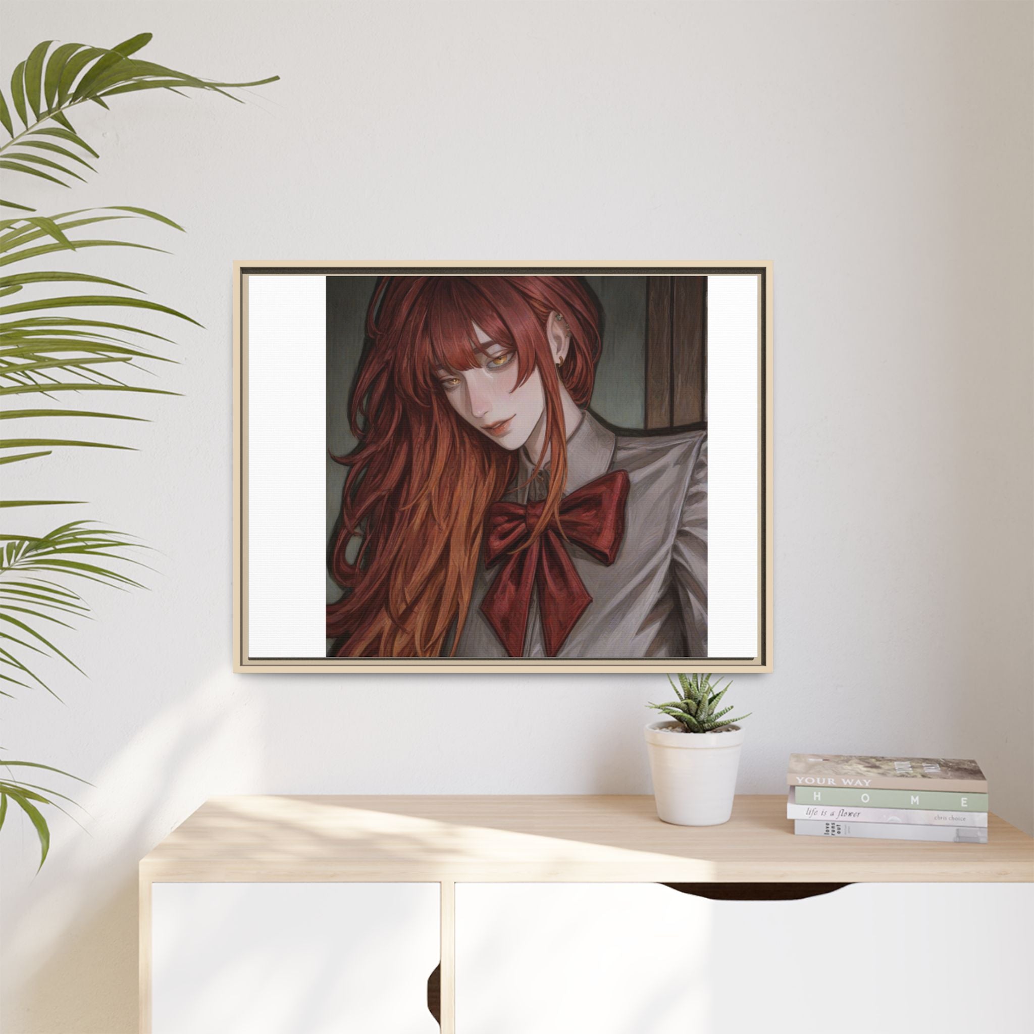 Framed Matte Canvas Print — Moody Red-Headed Anime Girl Art