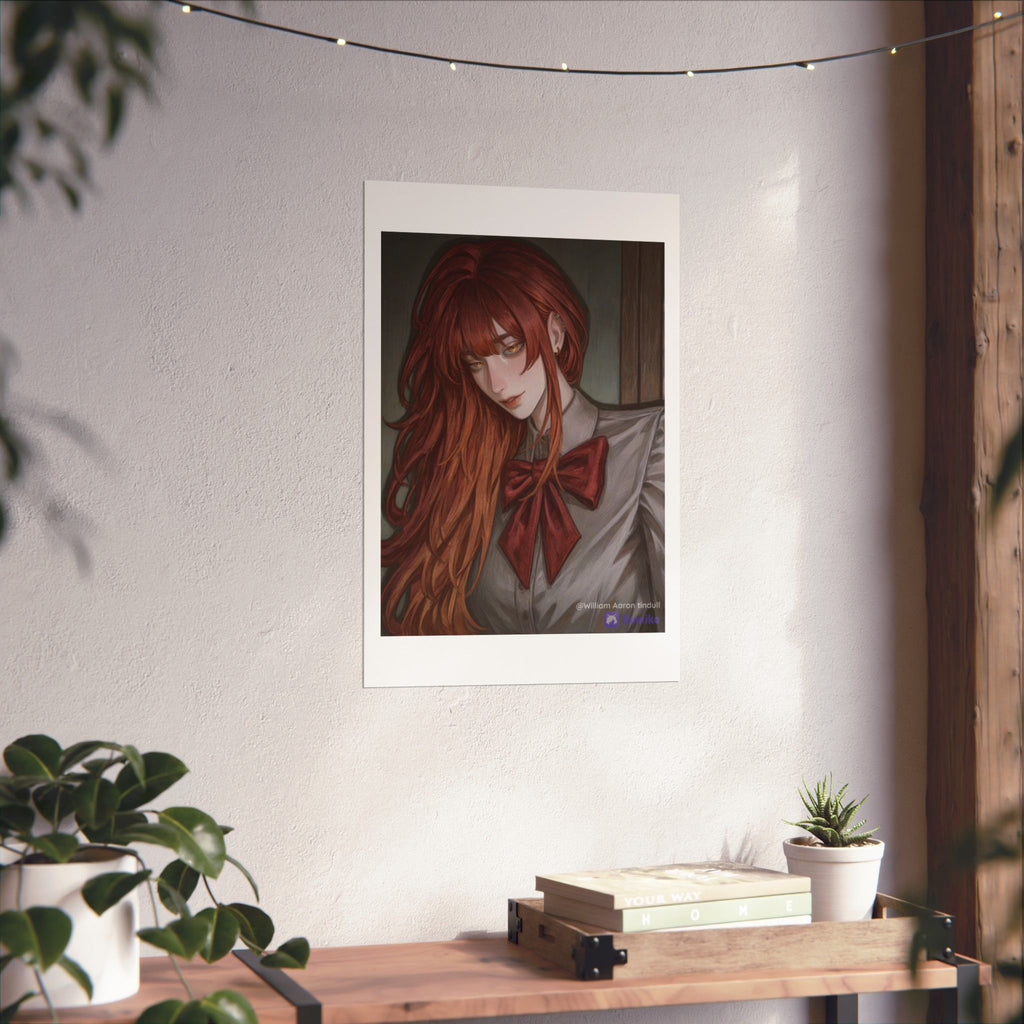 Matte Vertical Poster — Red‑Haired Anime Girl Portrait