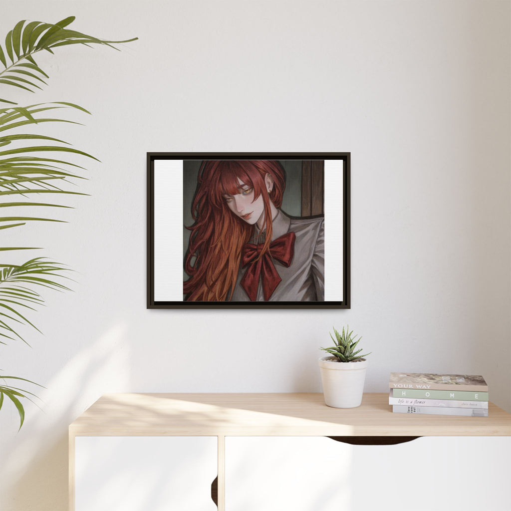 Framed Matte Canvas Print — Moody Red-Headed Anime Girl Art