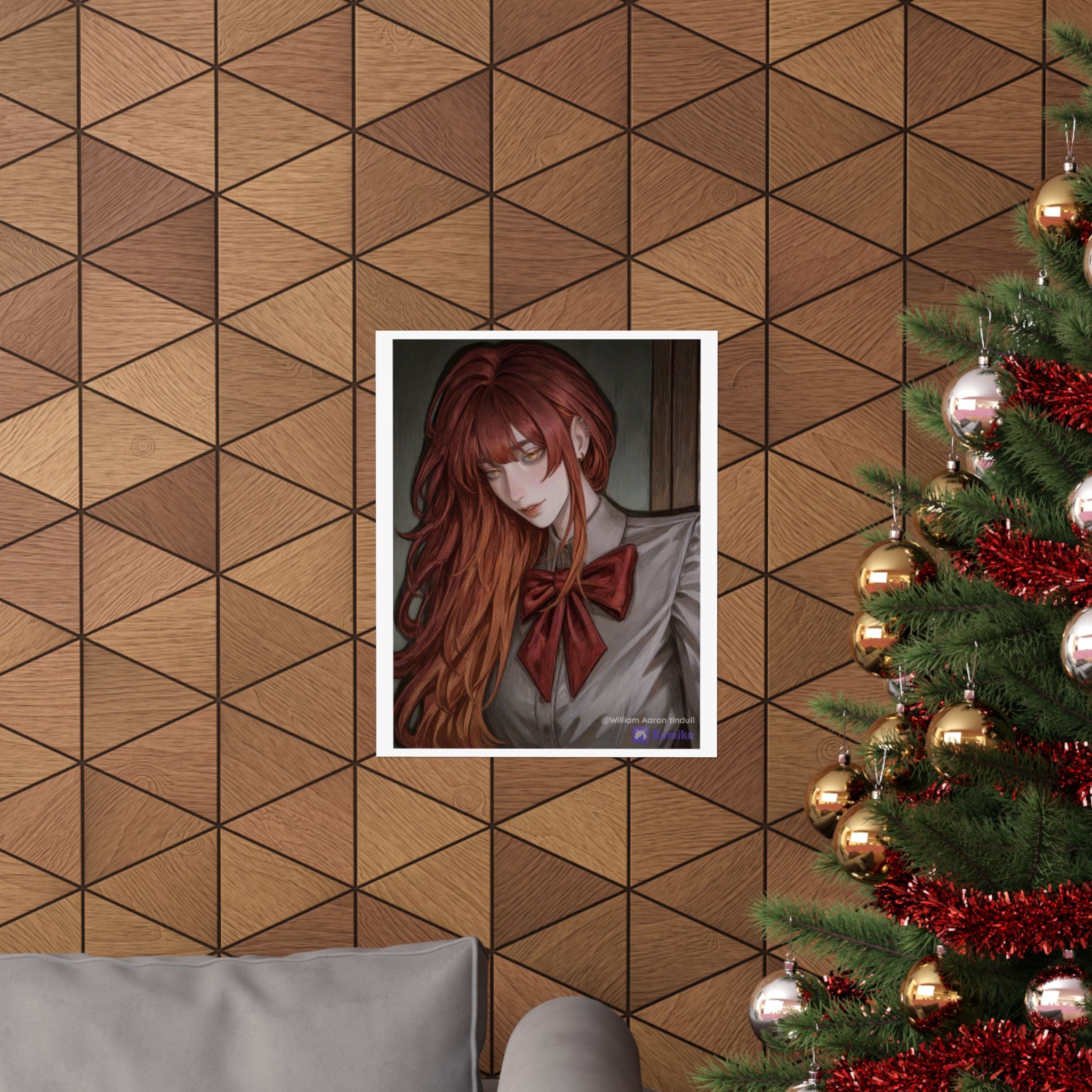 Matte Vertical Poster — Red‑Haired Anime Girl Portrait
