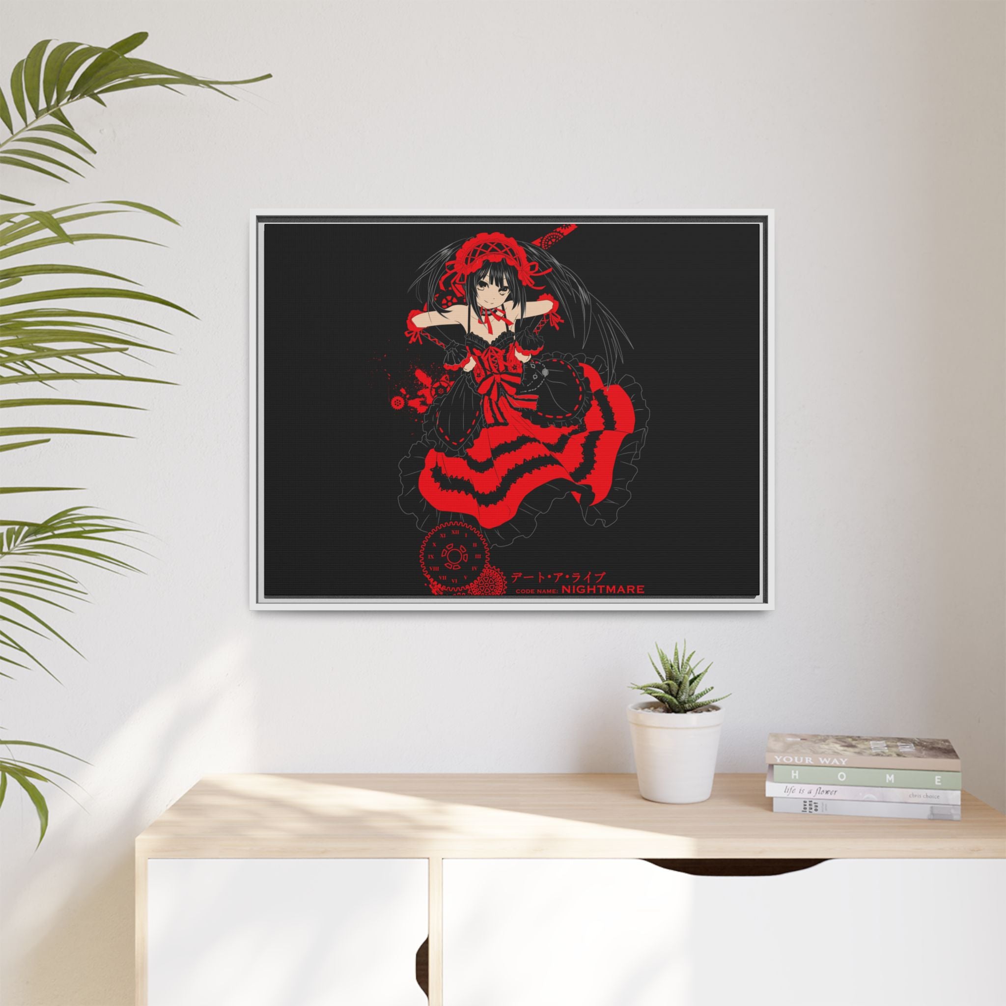 Anime Warrior Red Black Matte Canvas Print — Framed Wall Art