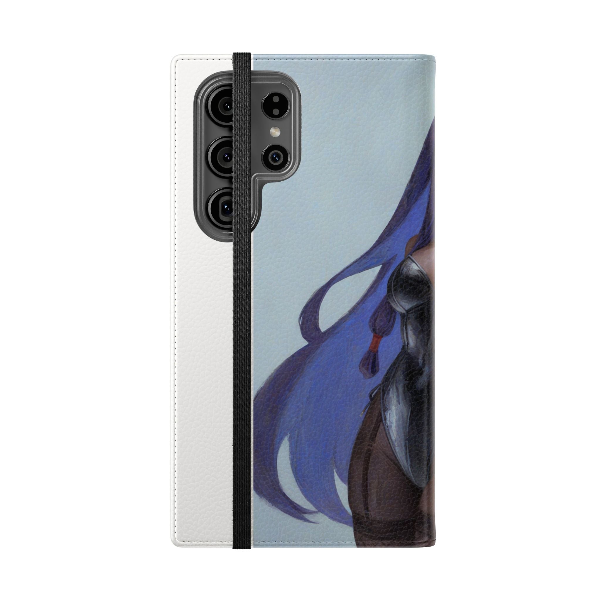 Anime Bunny Girl Flip Case - Purple Long-Haired Character Phone Wallet