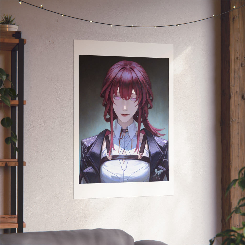 Anime Portrait Poster — Moody Red‑Haired Character Matte Vertical Art Print