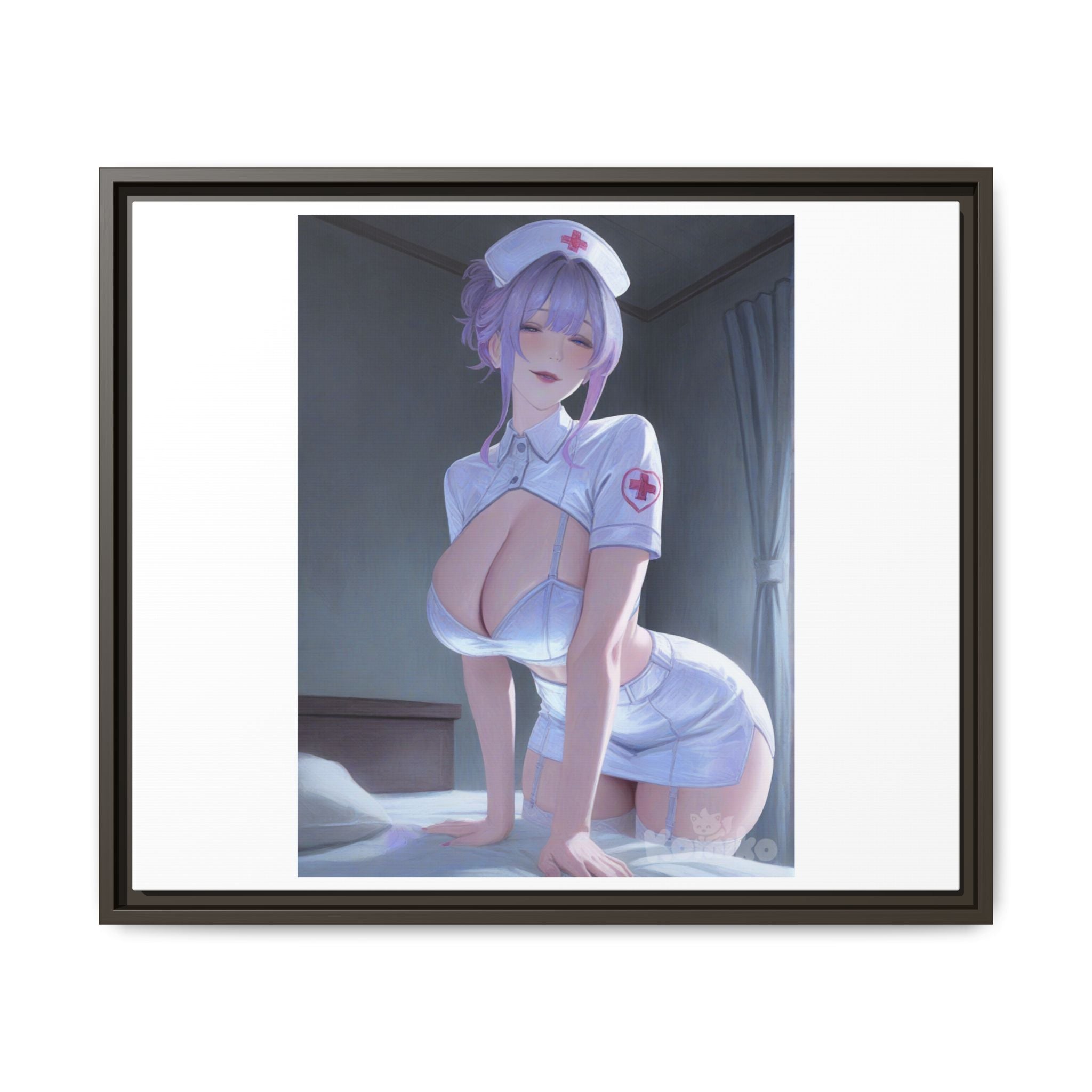 Sexy Anime Nurse Matte Canvas Print (Framed)