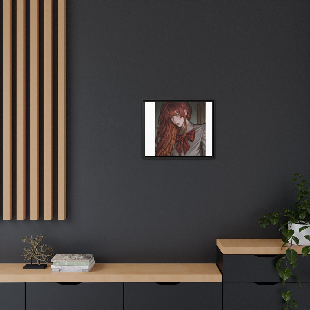 Framed Matte Canvas Print — Moody Red-Headed Anime Girl Art