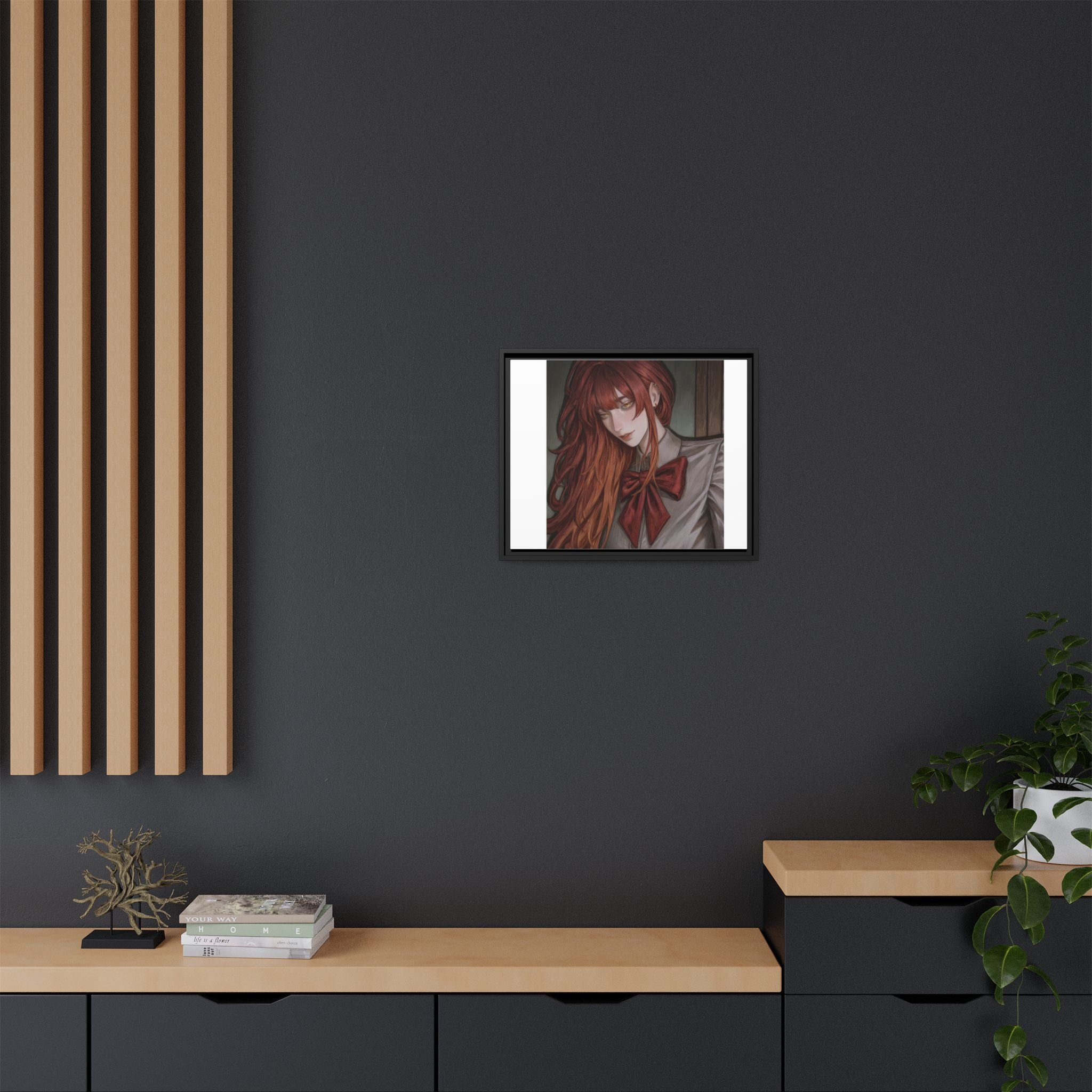 Framed Matte Canvas Print — Moody Red-Headed Anime Girl Art