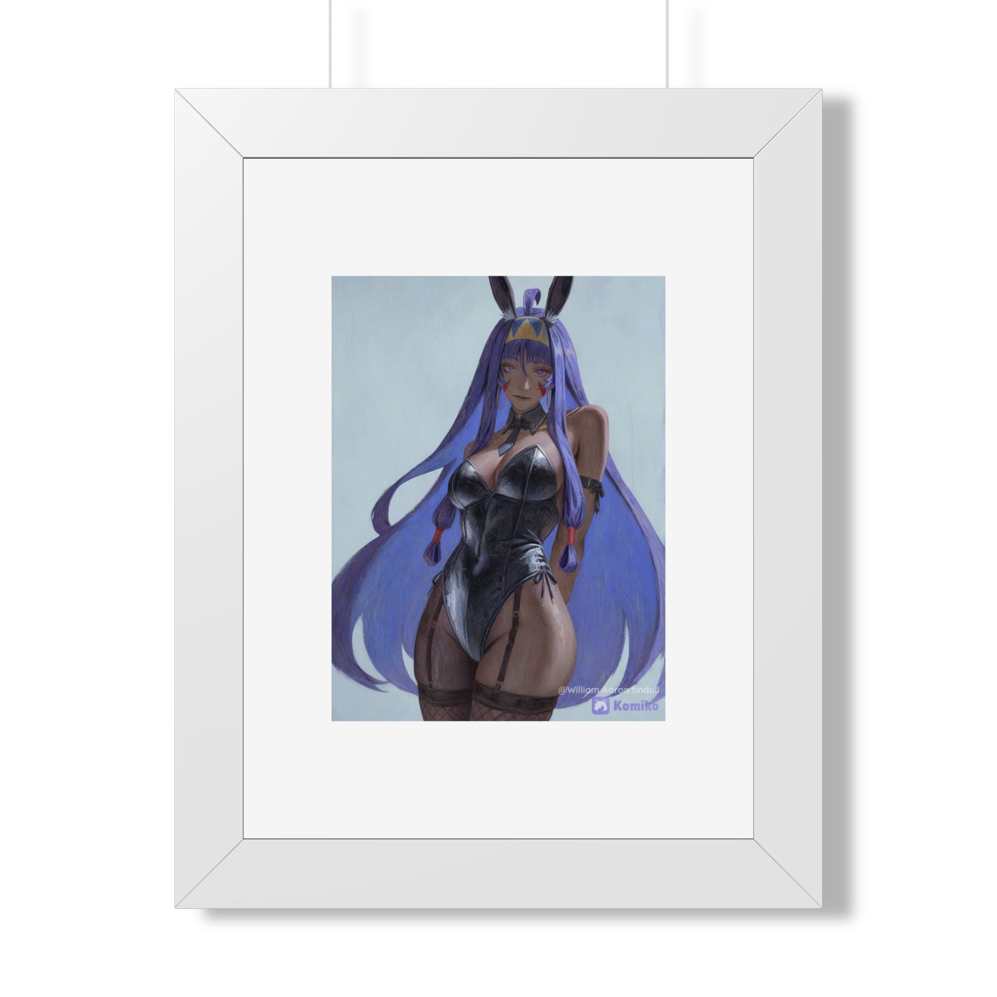 Framed Poster — Purple Bunny Girl Art Print (Vertical)