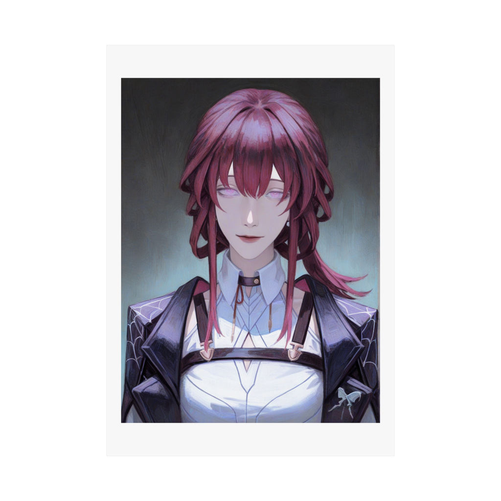 Anime Portrait Poster — Moody Red‑Haired Character Matte Vertical Art Print