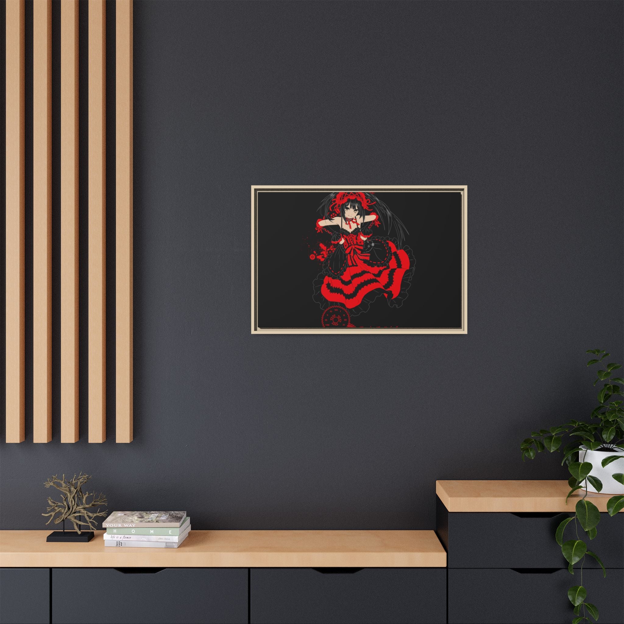 Anime Warrior Red Black Matte Canvas Print — Framed Wall Art