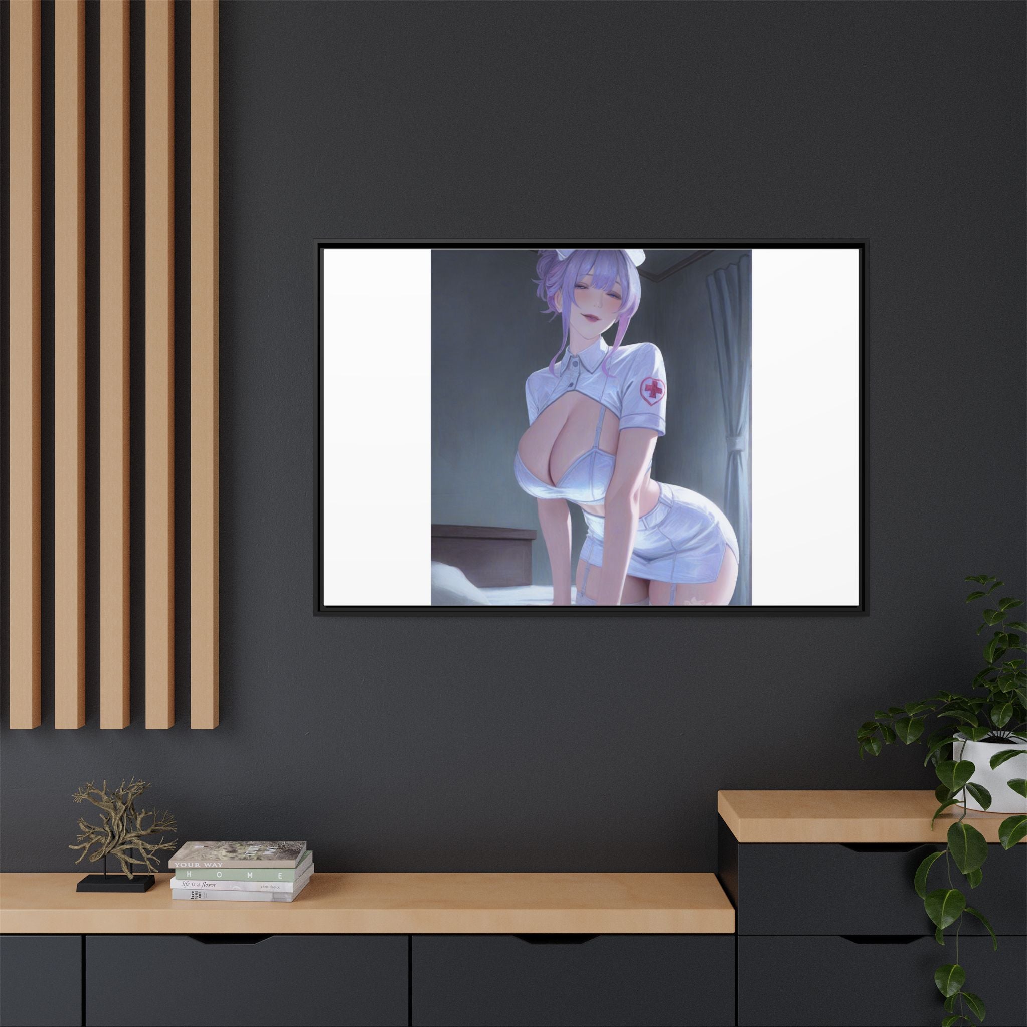 Sexy Anime Nurse Matte Canvas Print (Framed)
