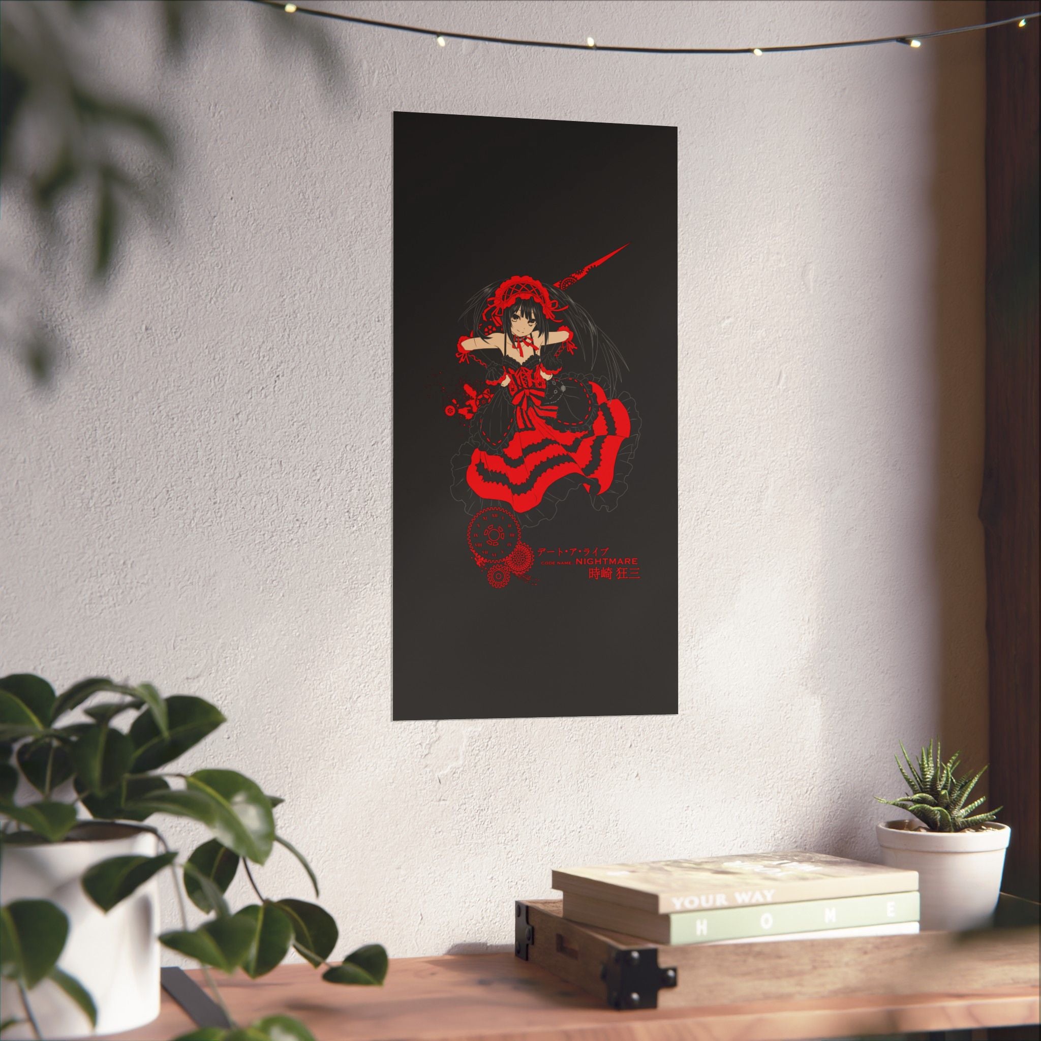 Anime Gothic Poster — Red & Black Kurumi Nightcore Matte Vertical Print