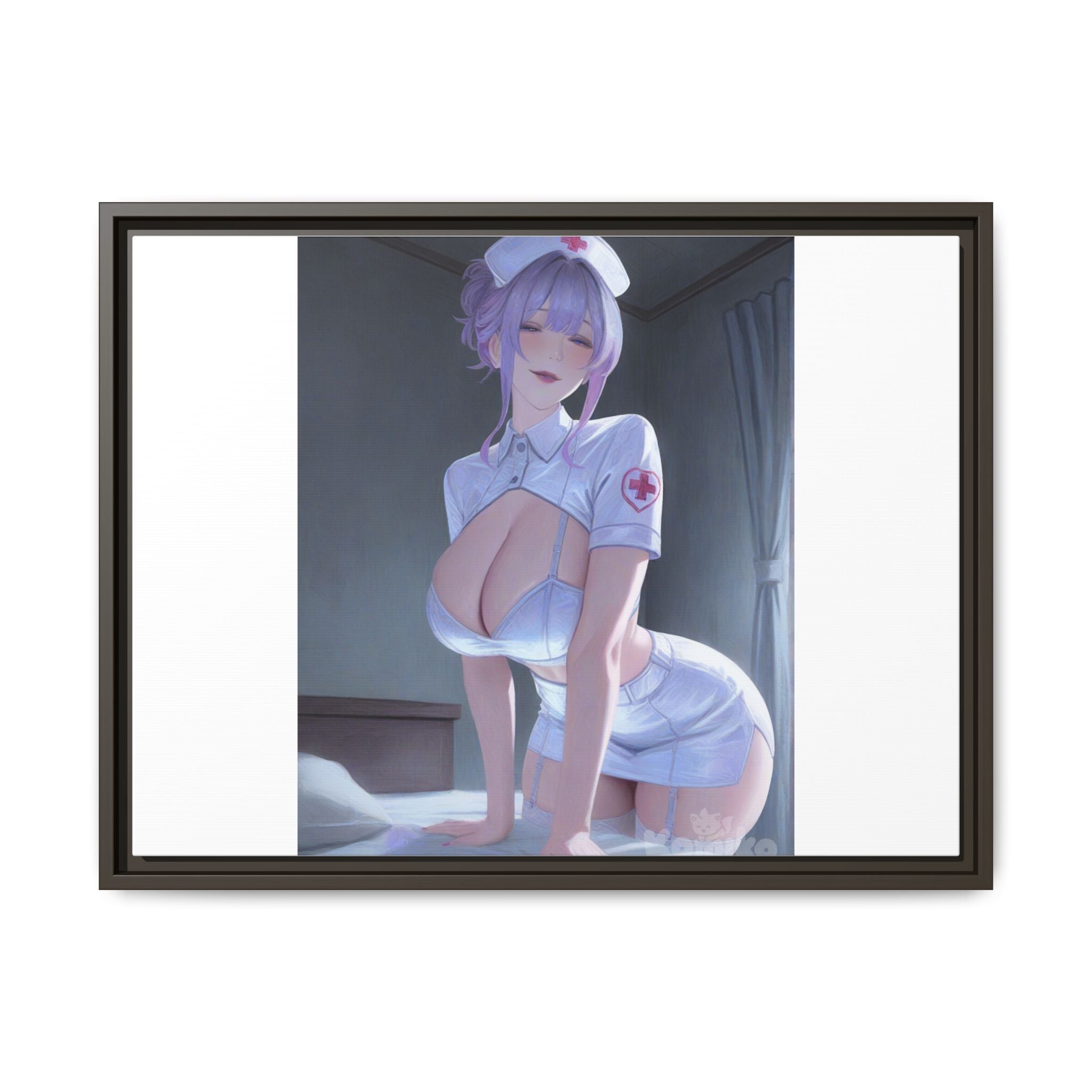 Sexy Anime Nurse Matte Canvas Print (Framed)