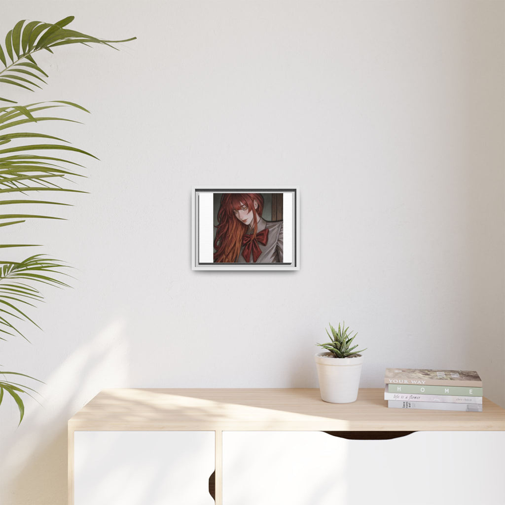 Framed Matte Canvas Print — Moody Red-Headed Anime Girl Art