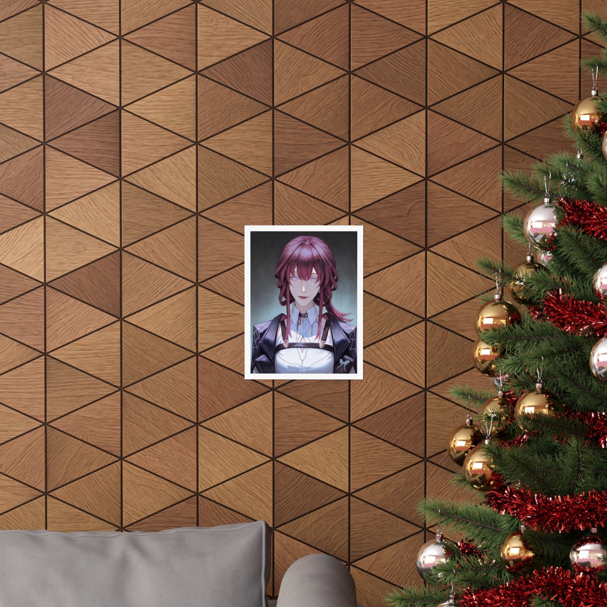 Anime Portrait Poster — Moody Red‑Haired Character Matte Vertical Art Print