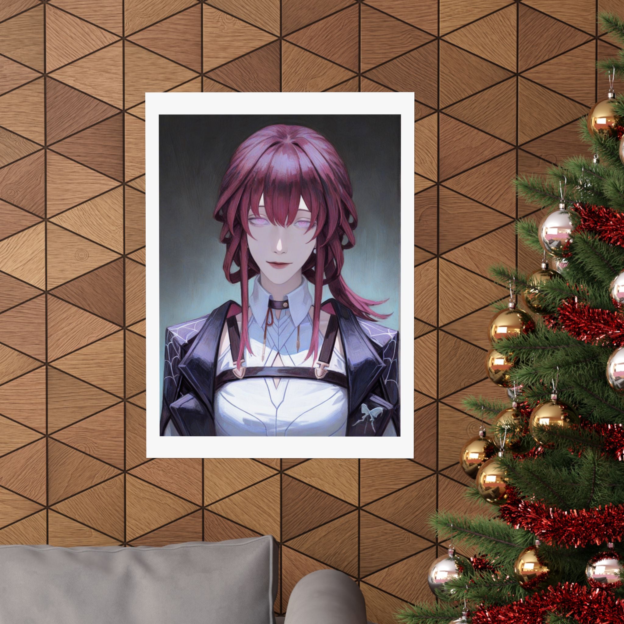 Anime Portrait Poster — Moody Red‑Haired Character Matte Vertical Art Print