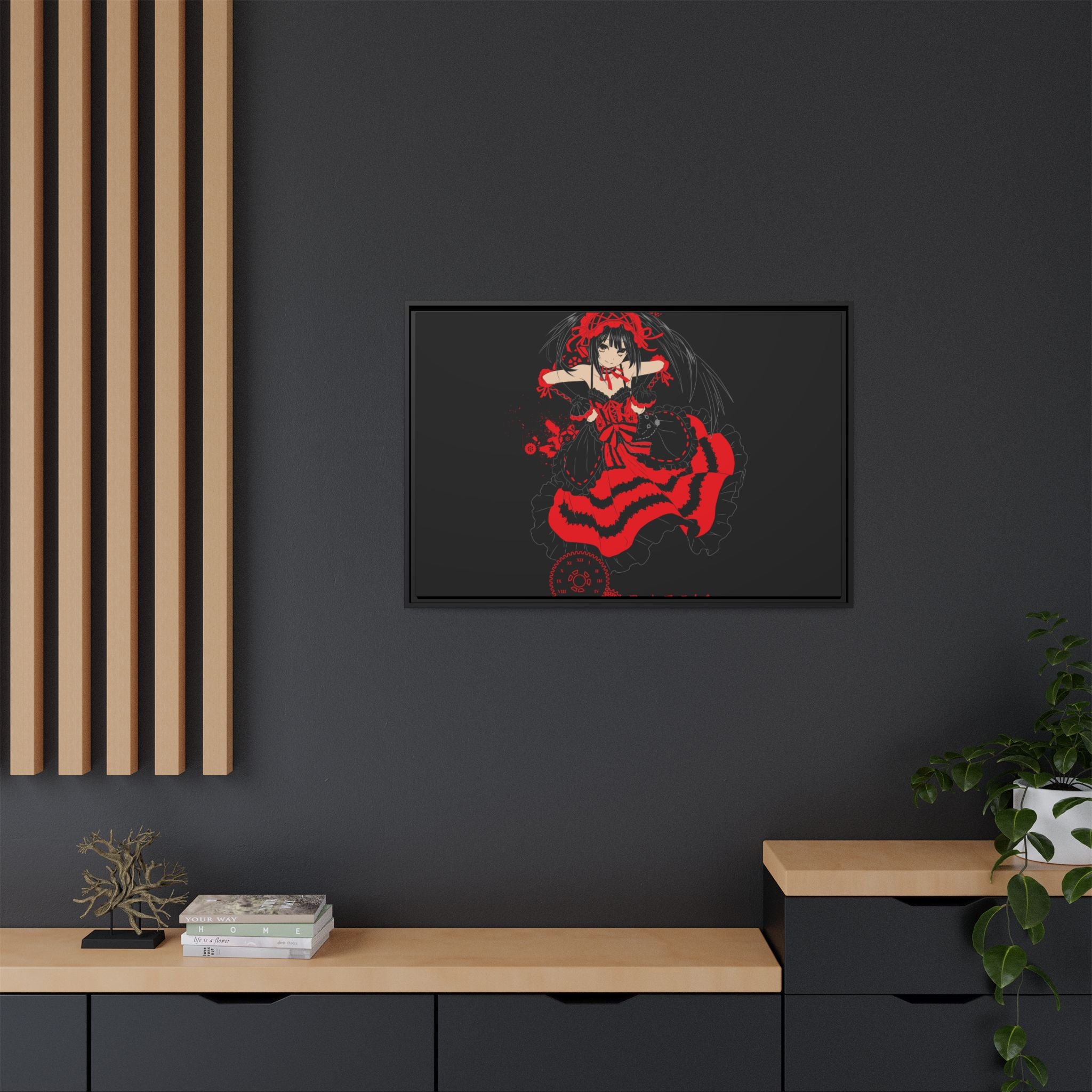 Anime Warrior Red Black Matte Canvas Print — Framed Wall Art