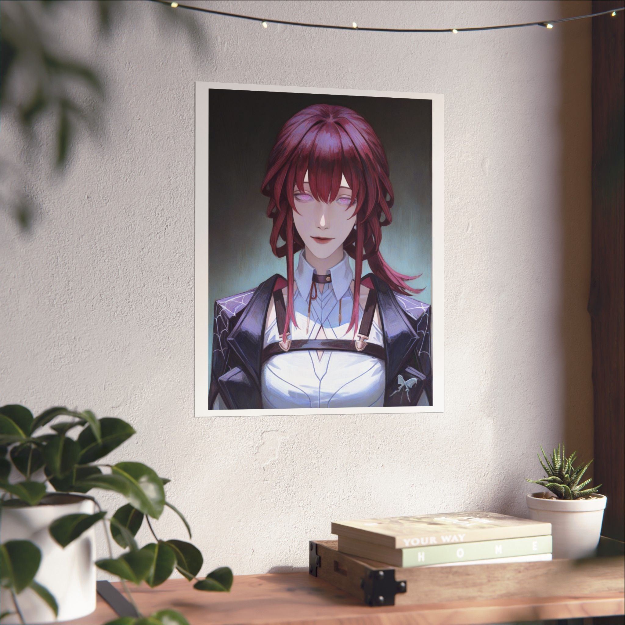 Anime Portrait Poster — Moody Red‑Haired Character Matte Vertical Art Print