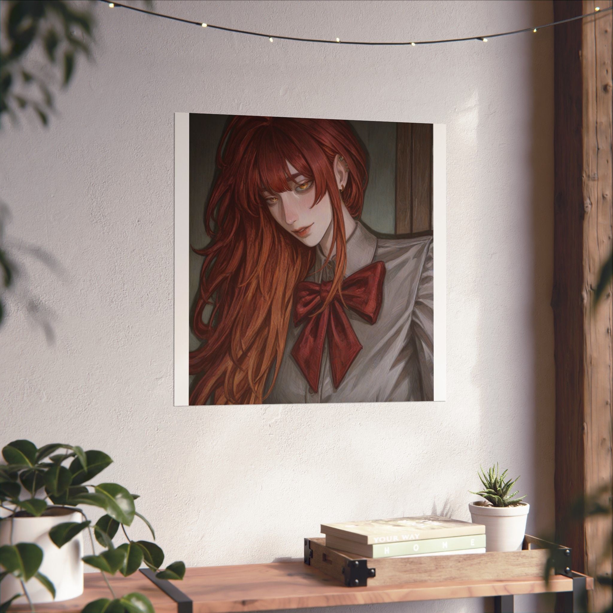 Matte Vertical Poster — Red‑Haired Anime Girl Portrait