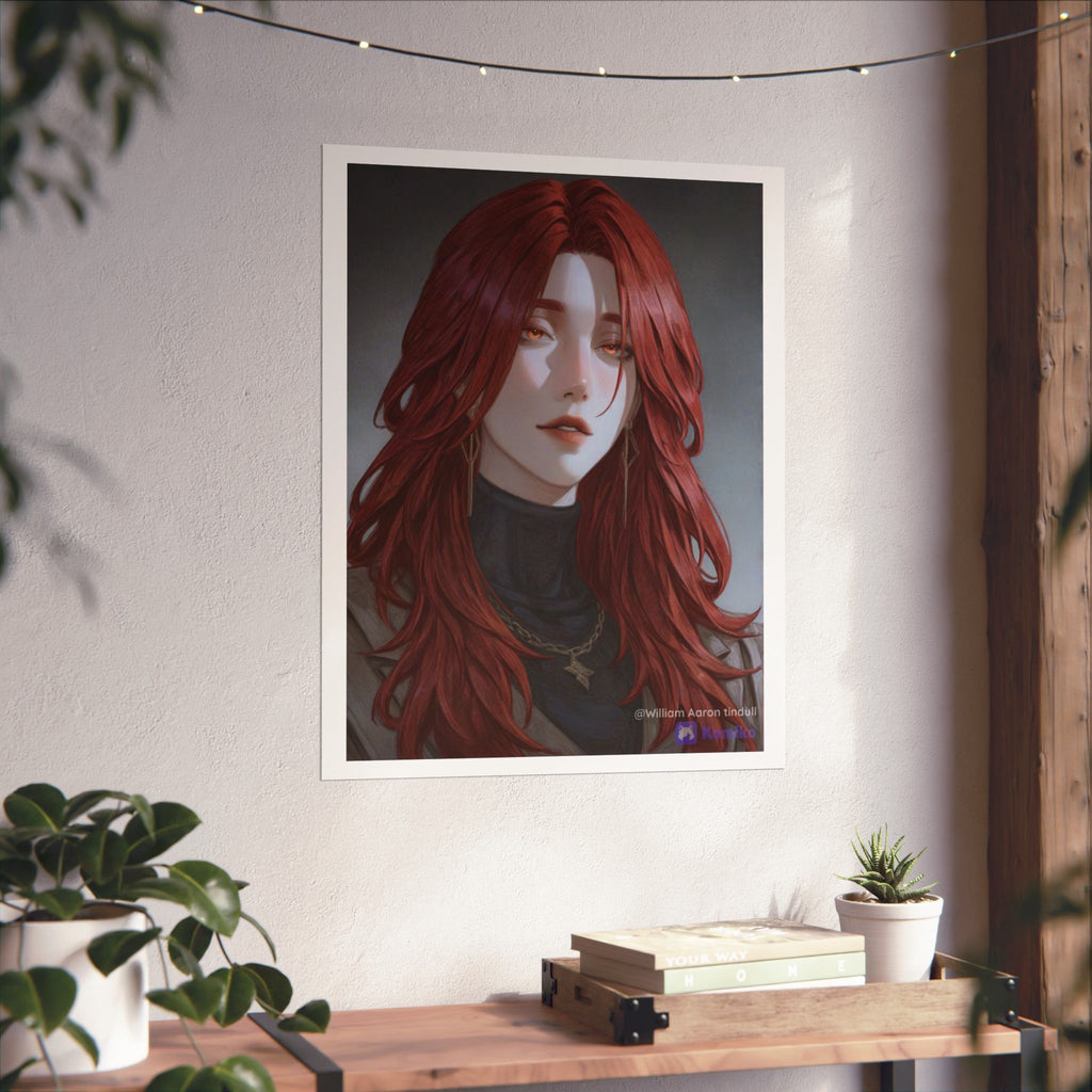 Red-Haired Muse Matte Vertical Poster — Moody Portrait Art Print