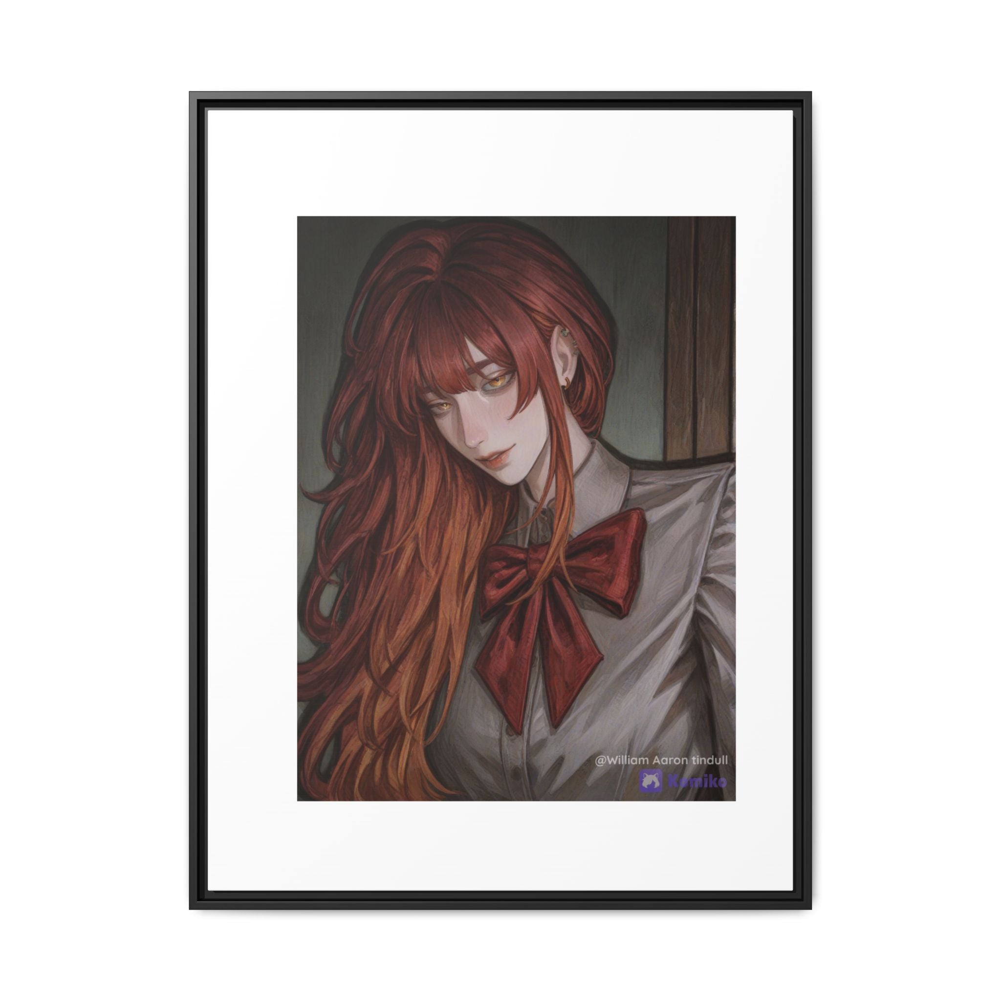 Framed Matte Canvas Print — Moody Red-Headed Anime Girl Art